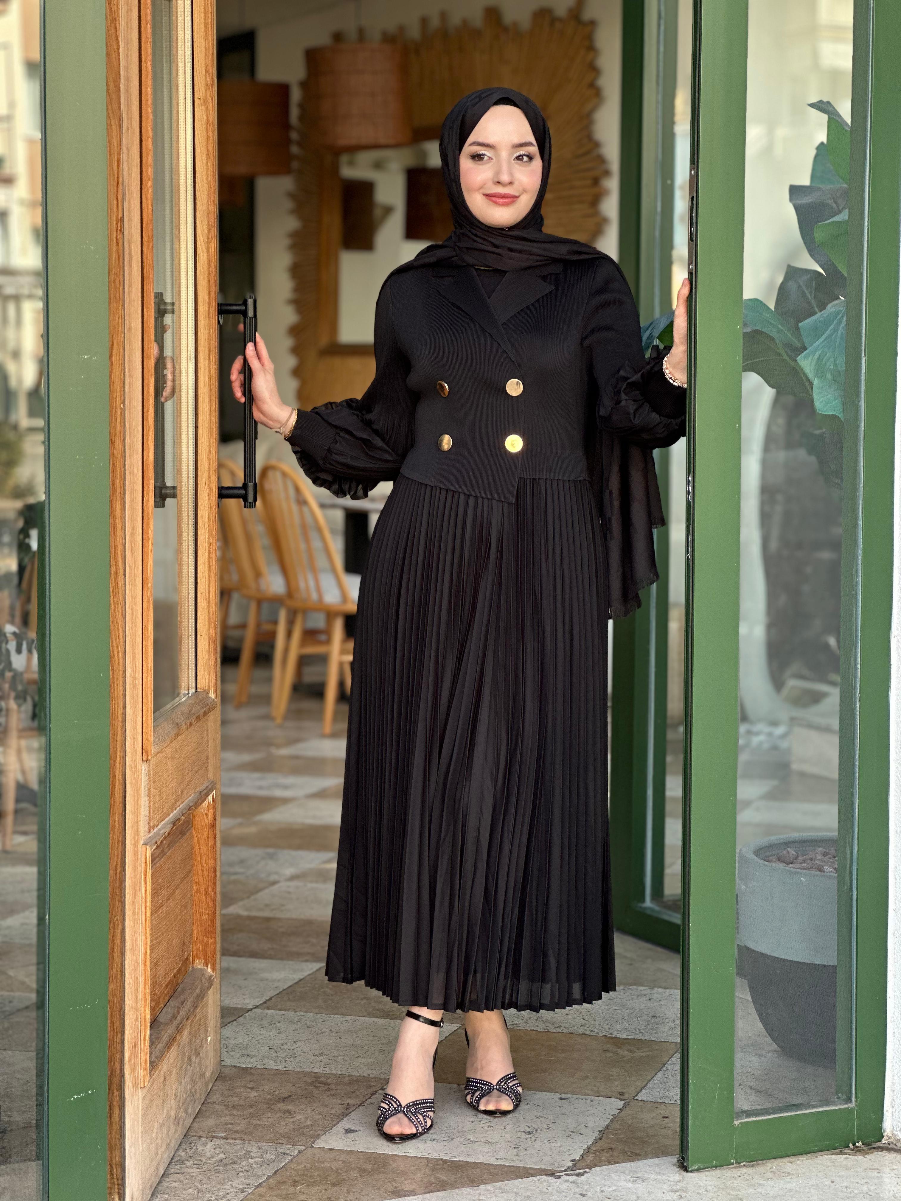 İTHAL M 55 KOLU DETAYLI SİYAH DÜĞMELİ ELBİSE