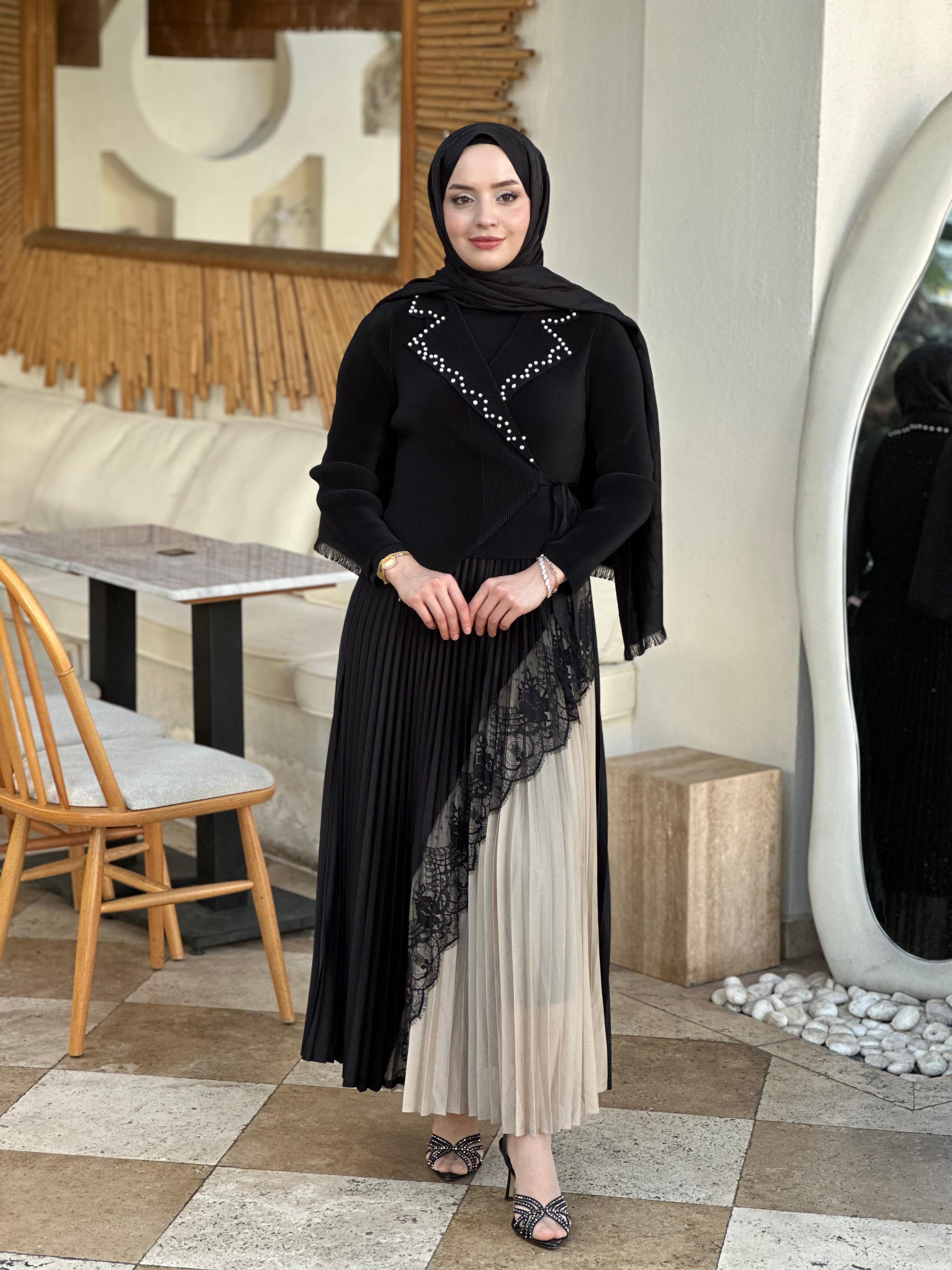 İTHAL M 53 ETEĞİ DANTEL DETAYLI ELBİSE