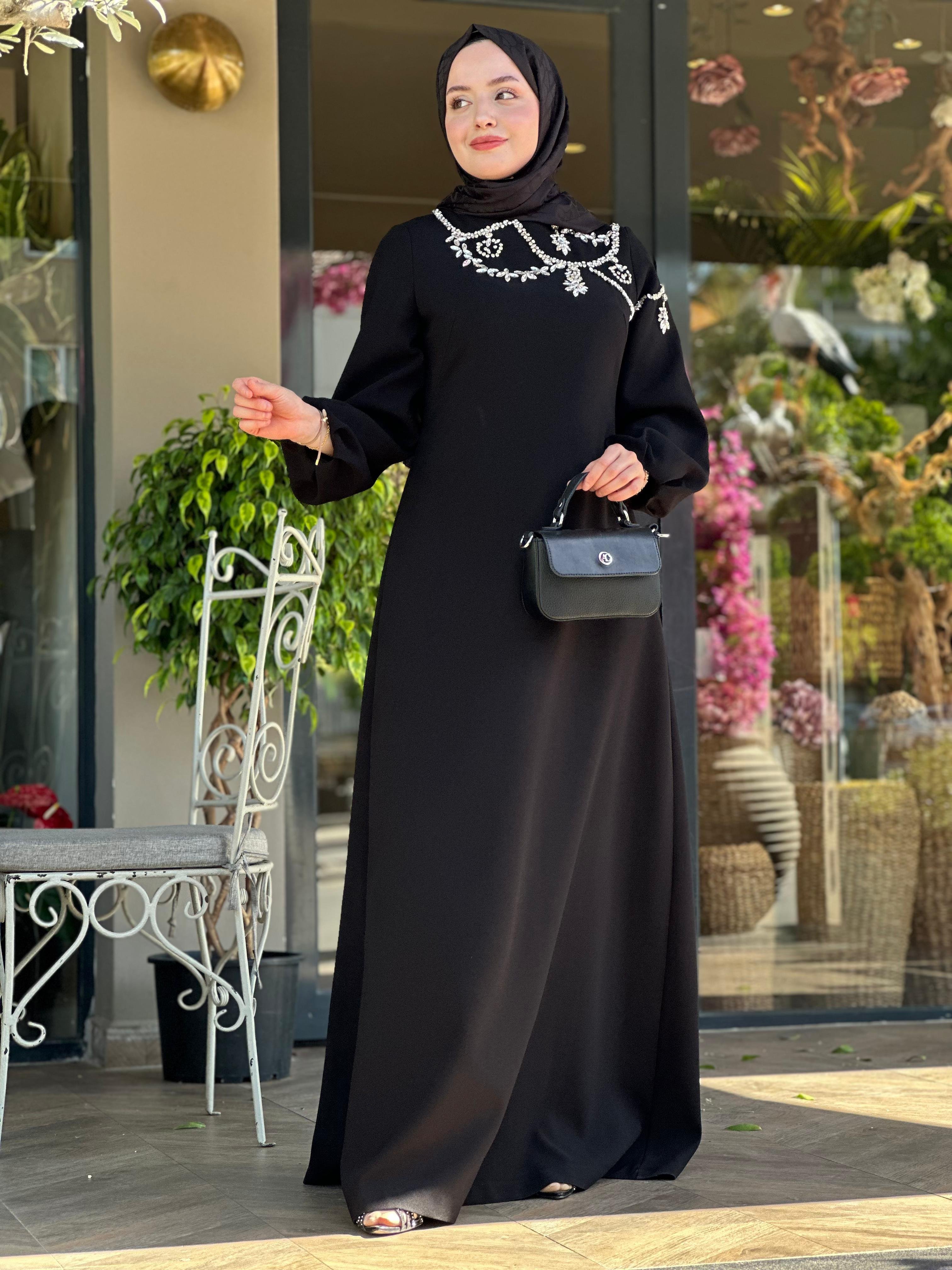 JAMİLA SARAH 3008 KAYIK YAKA TEK TARAFLI İŞL ELBİSE