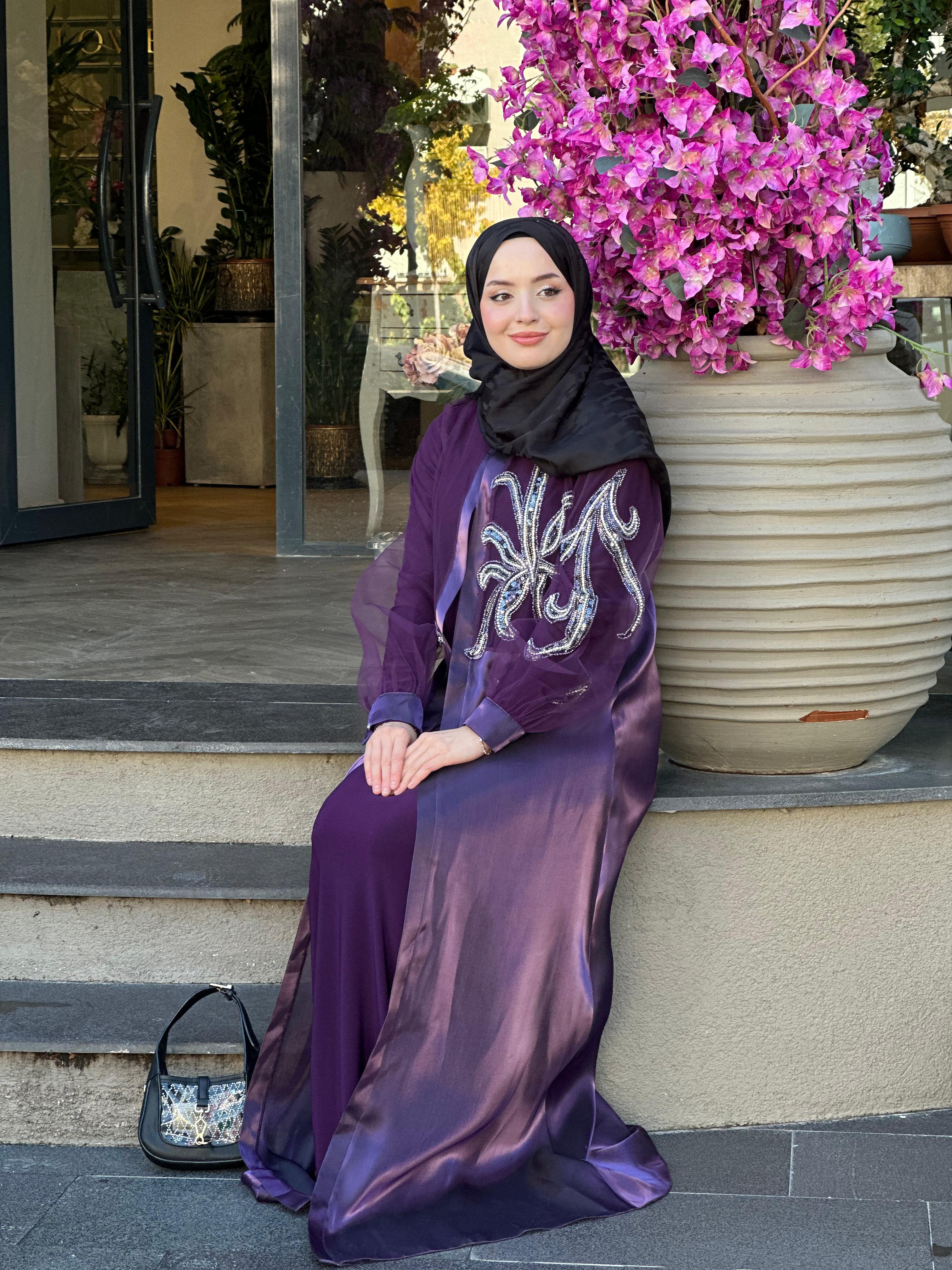 Orhan 2603 Taşlı Abaya - Mürdüm