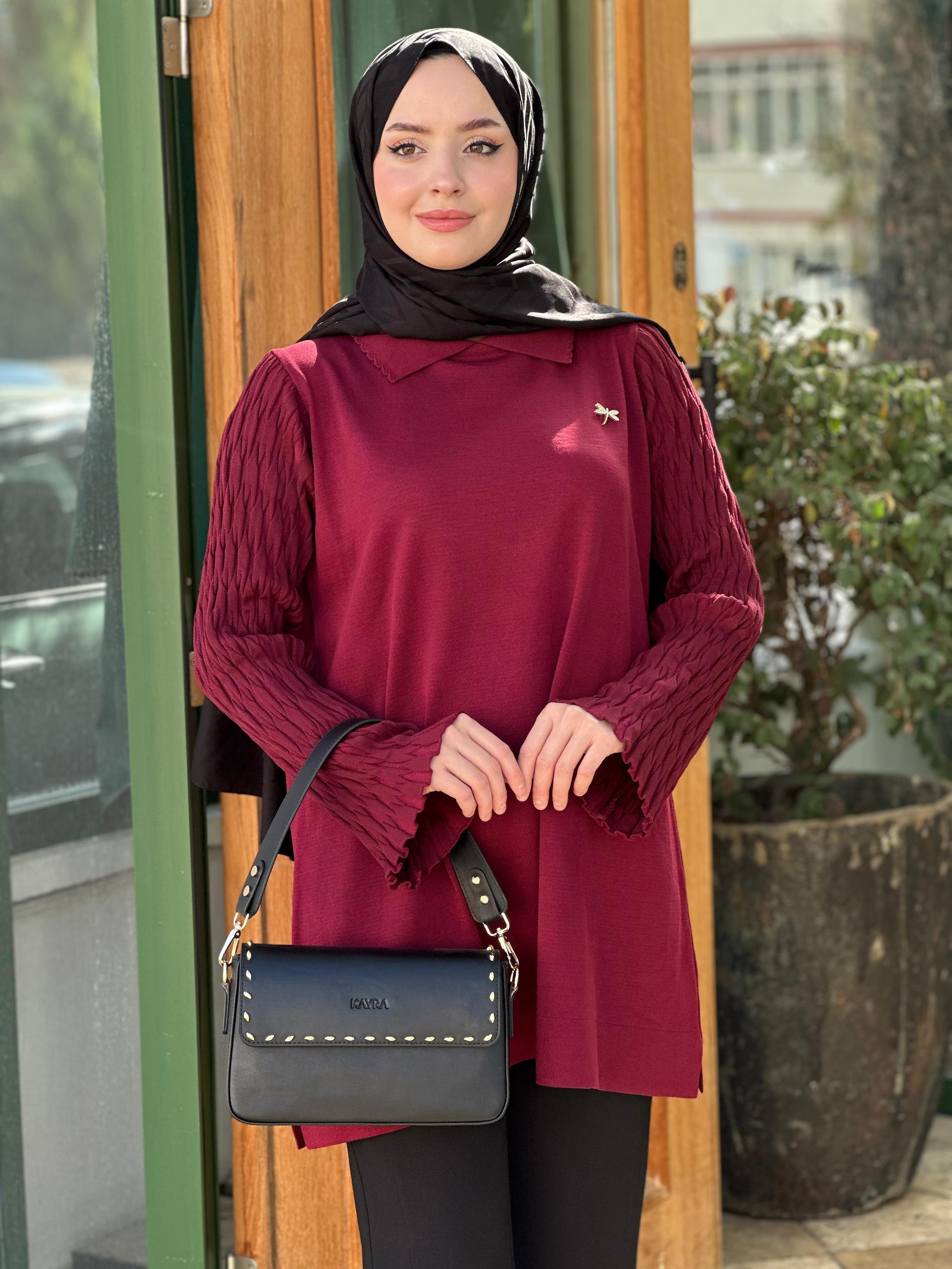 MERSERİZE 274 YUSUFÇUK KOLU DETAY TUNİK SİYAH