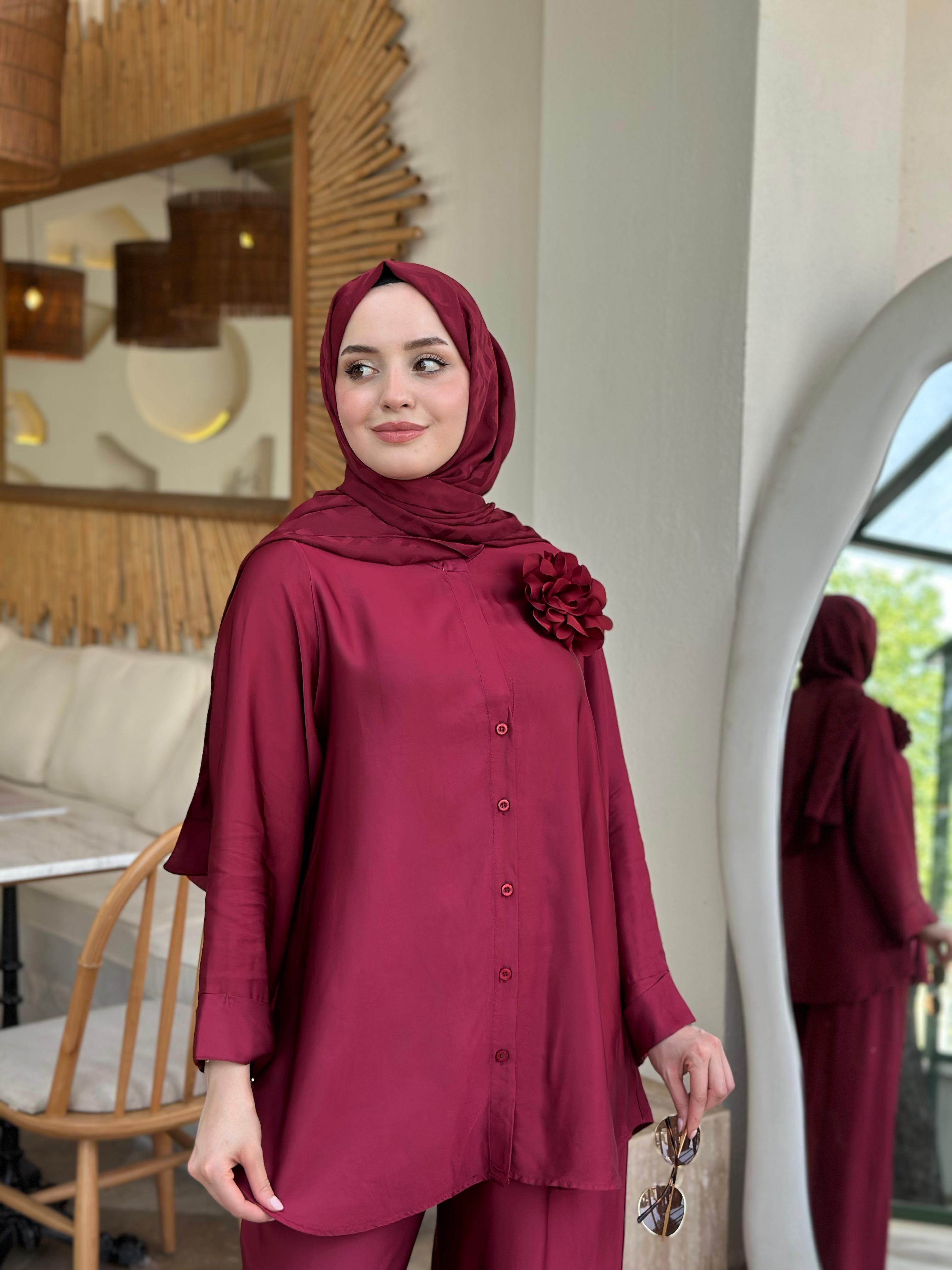 İthal M 44 Saten Takım Bordo 