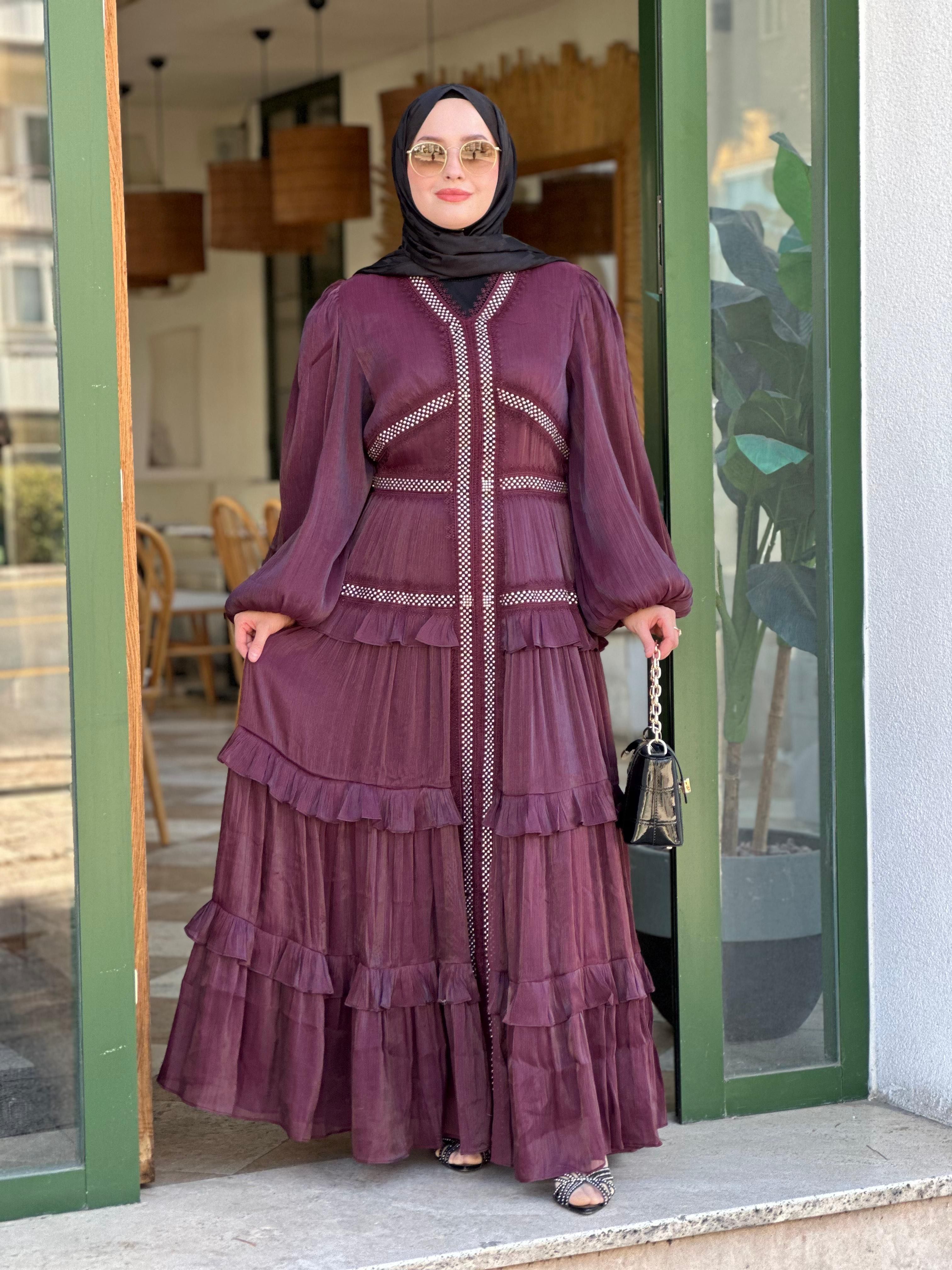 İthal Y 7262 Şerit Taşlı Şifon Elbise