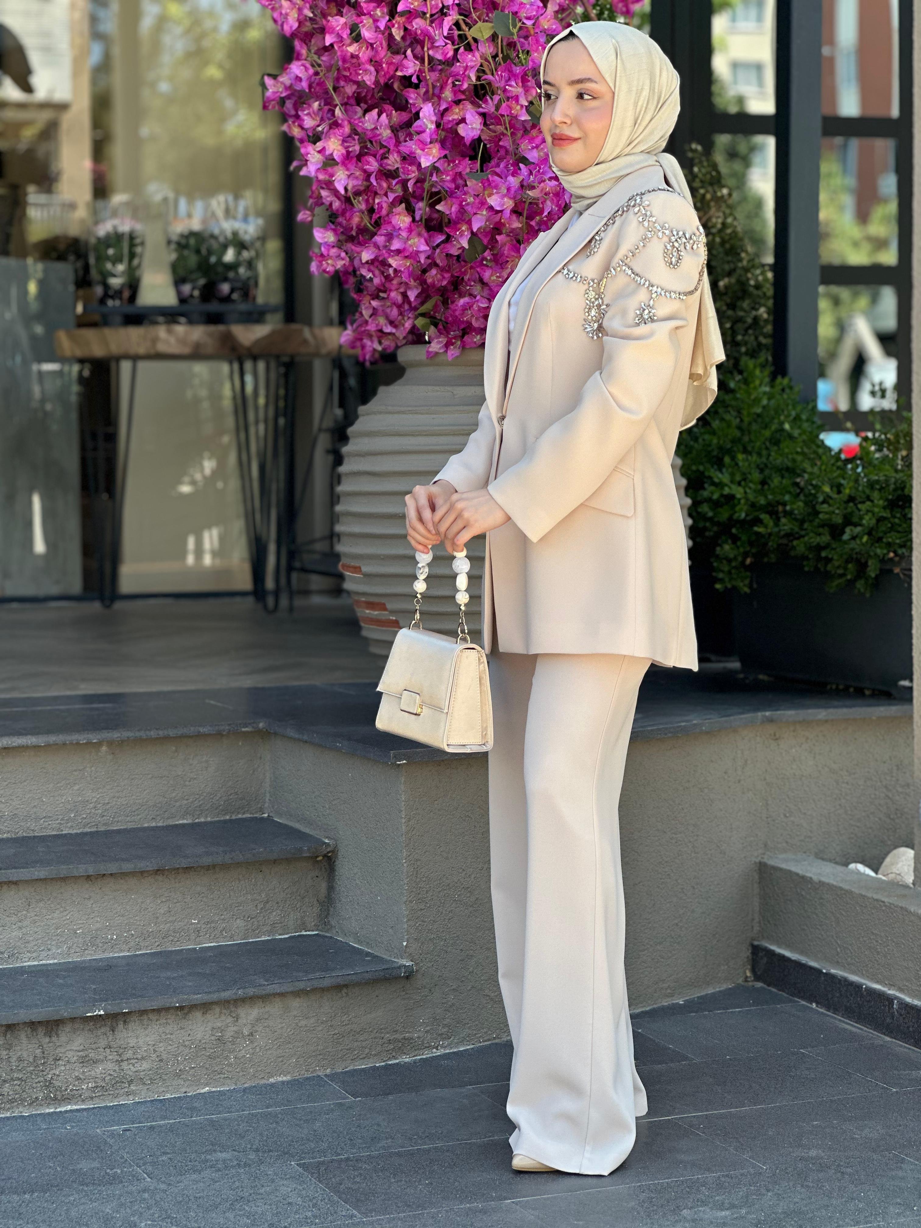 Jamila Sarah 9008 Omzu Taş İşlemeli Takım 