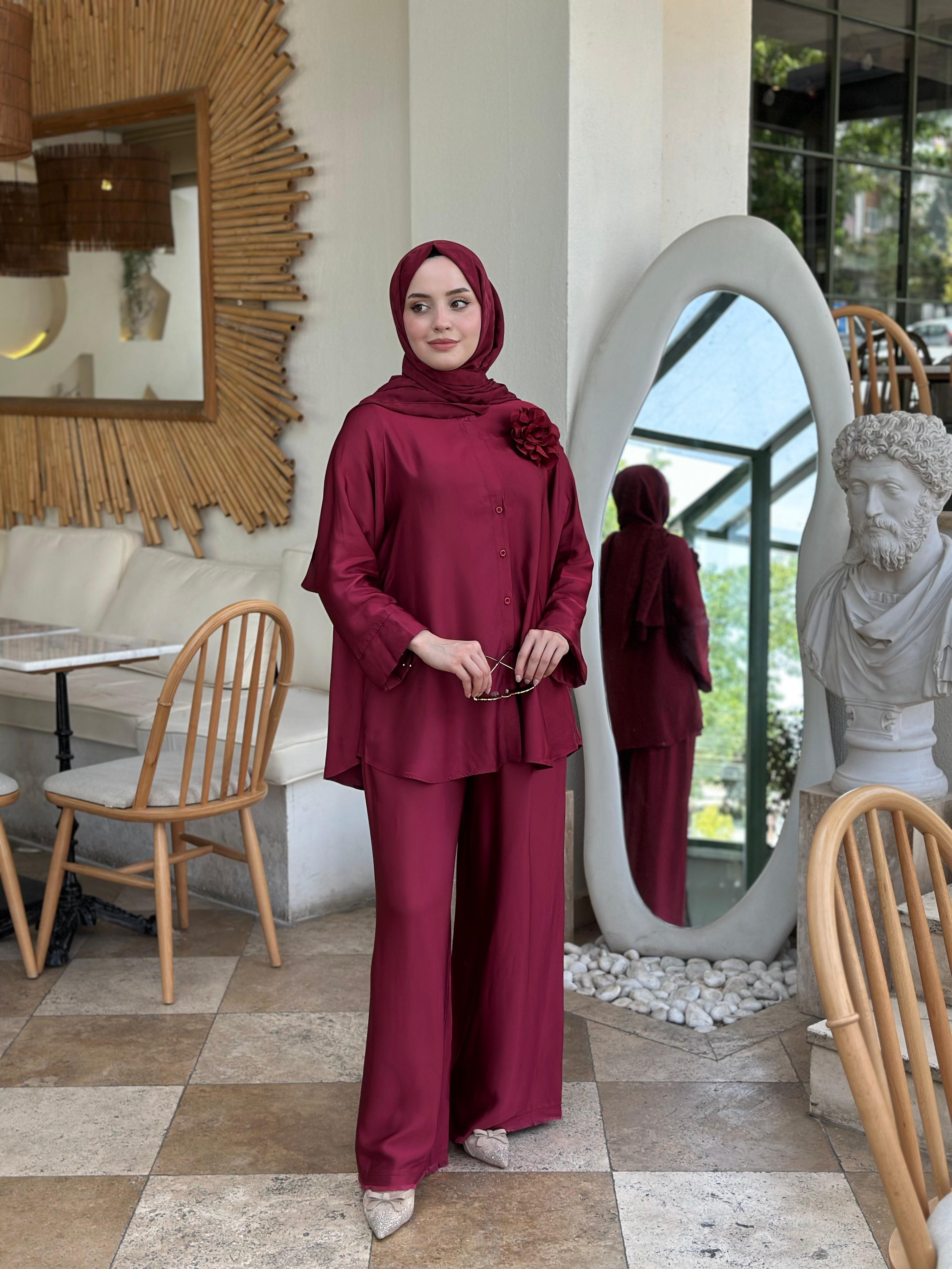 İthal M 44 Saten Takım Bordo 
