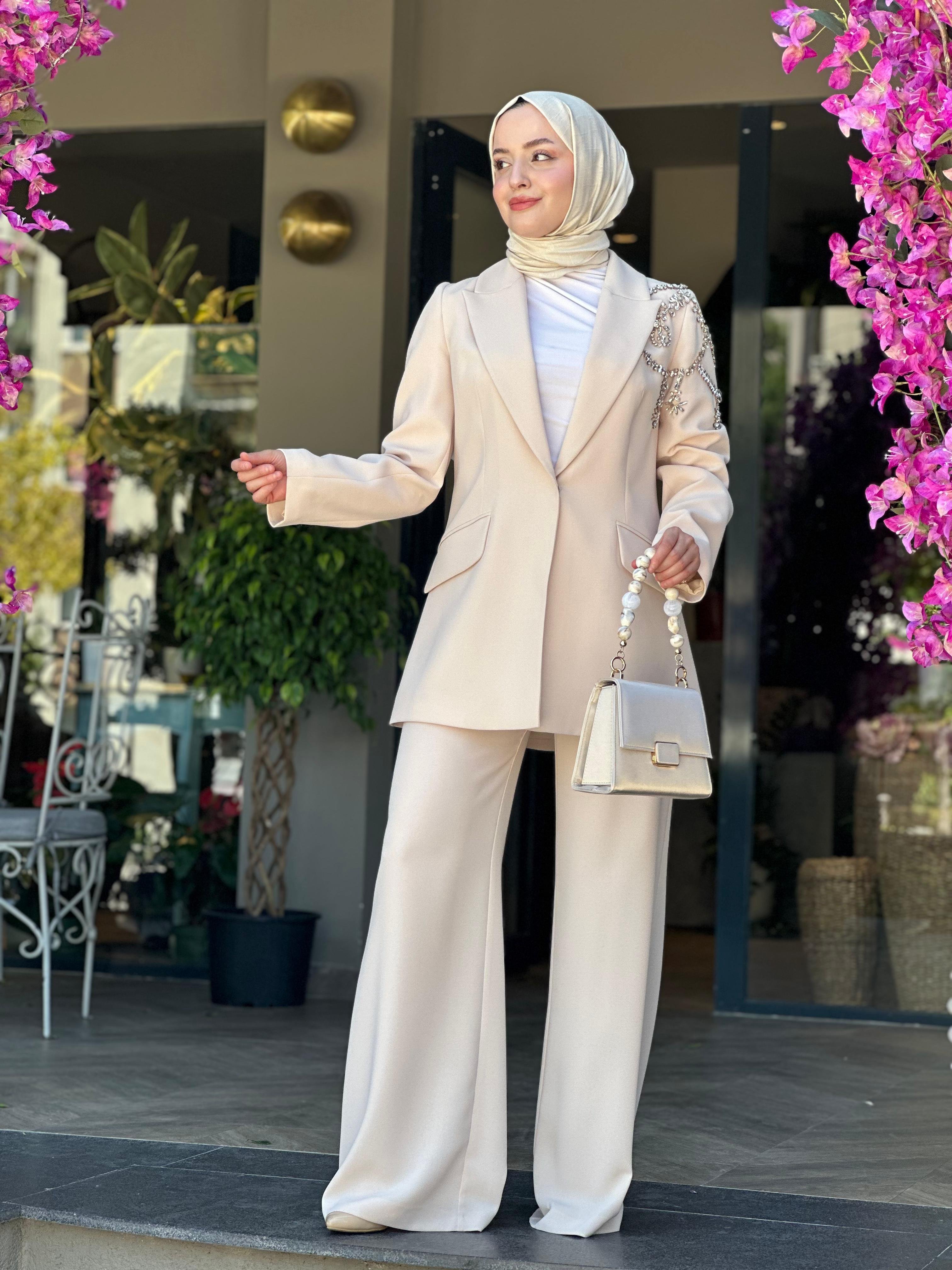Jamila Sarah 9008 Omzu Taş İşlemeli Takım 