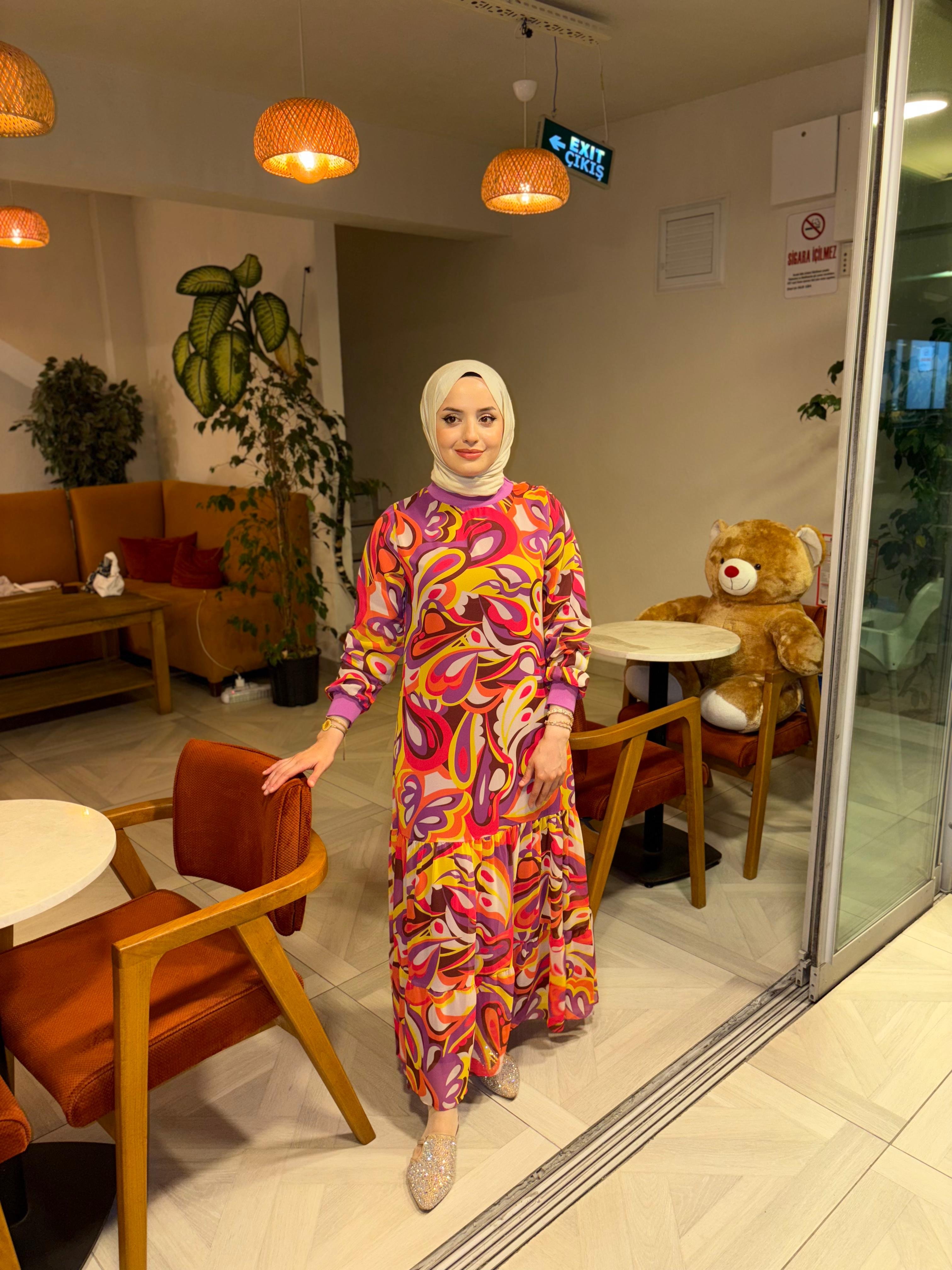 EGS Line Renkli Şifon Elbise