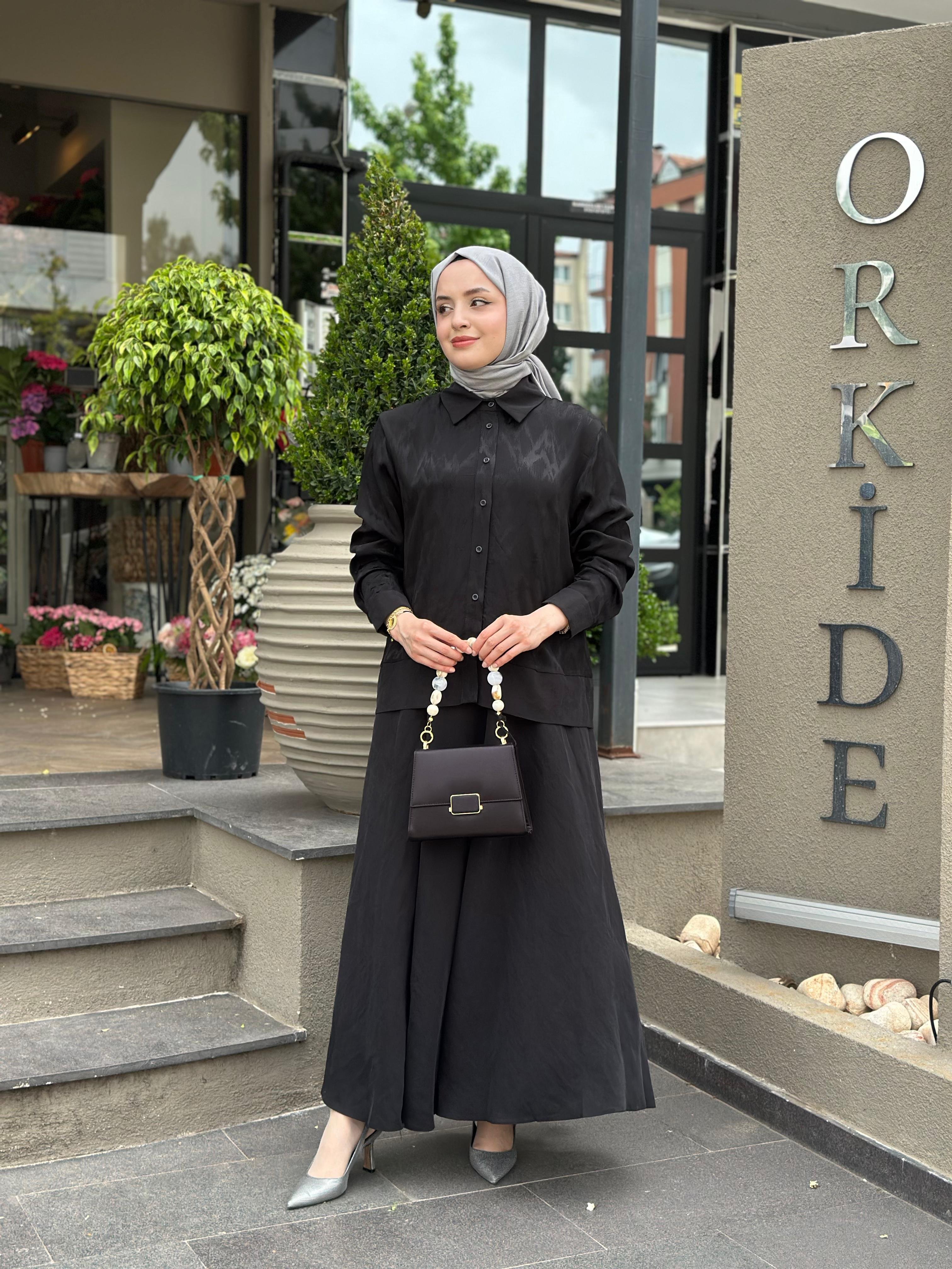 Ahi 6121 Gömleği Jakar Detaylı Etekli Takım