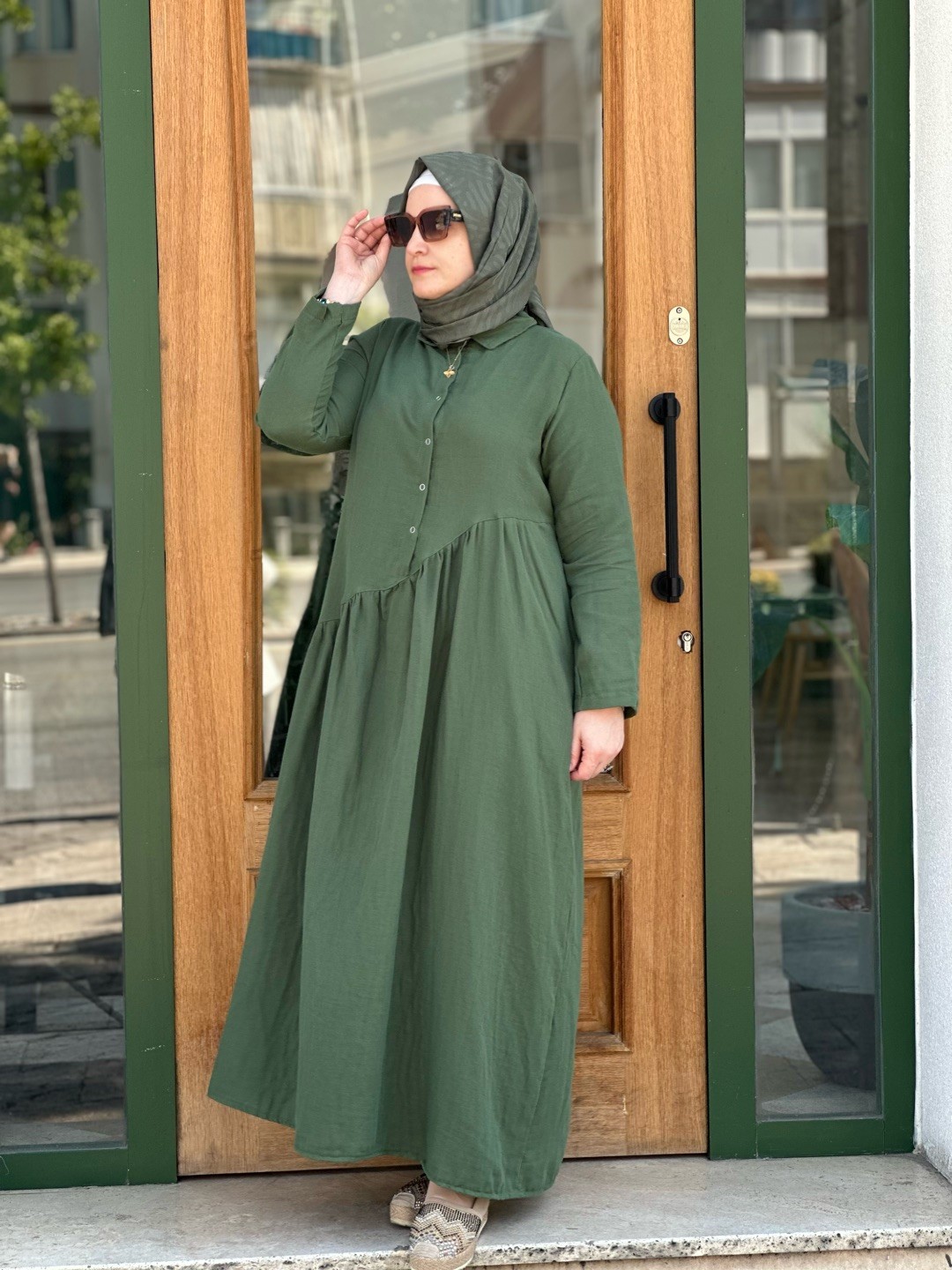 Maya Müslin Elbise  - Haki