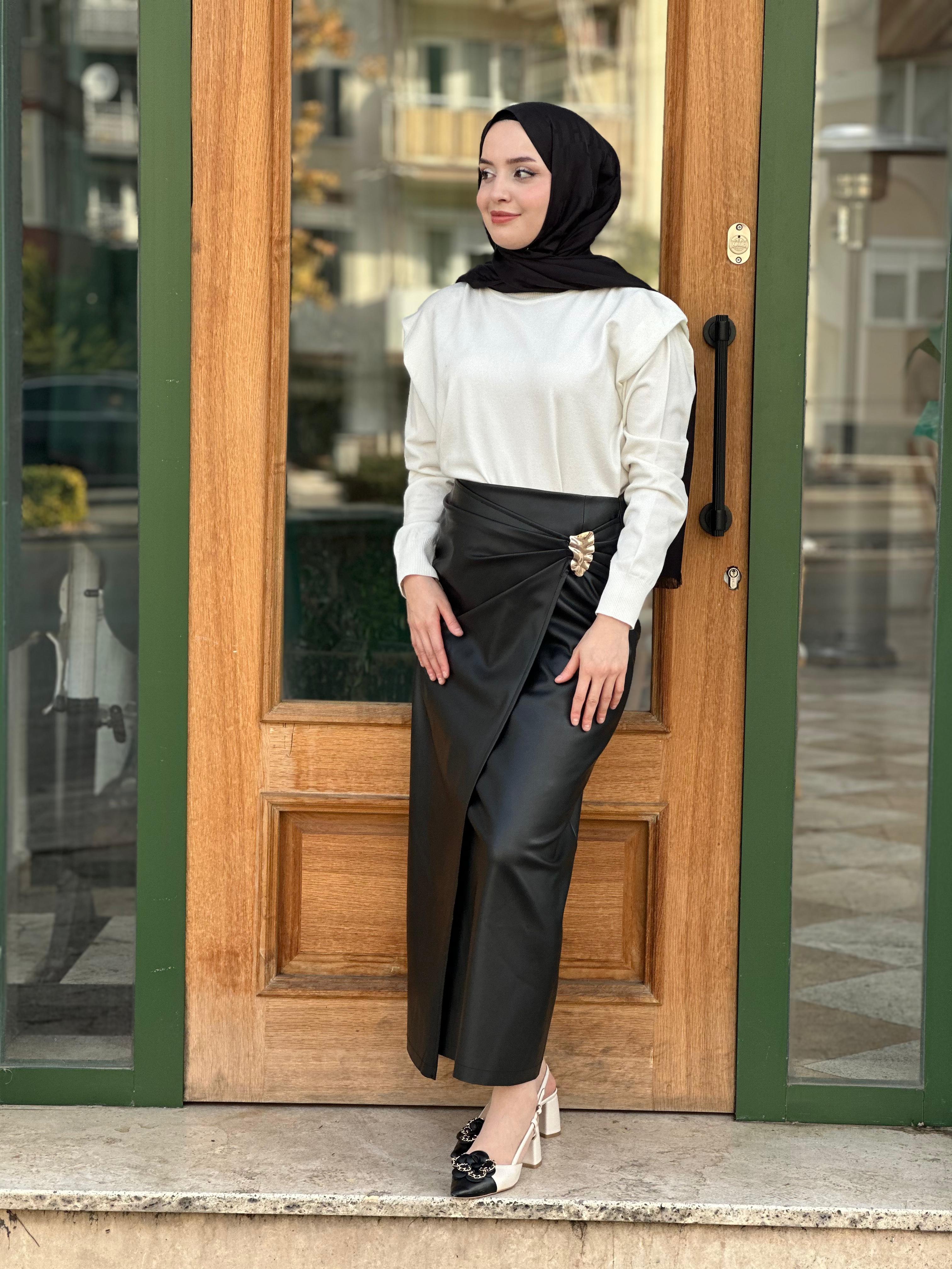 İkoll 16741 Deri Etek Siyahik