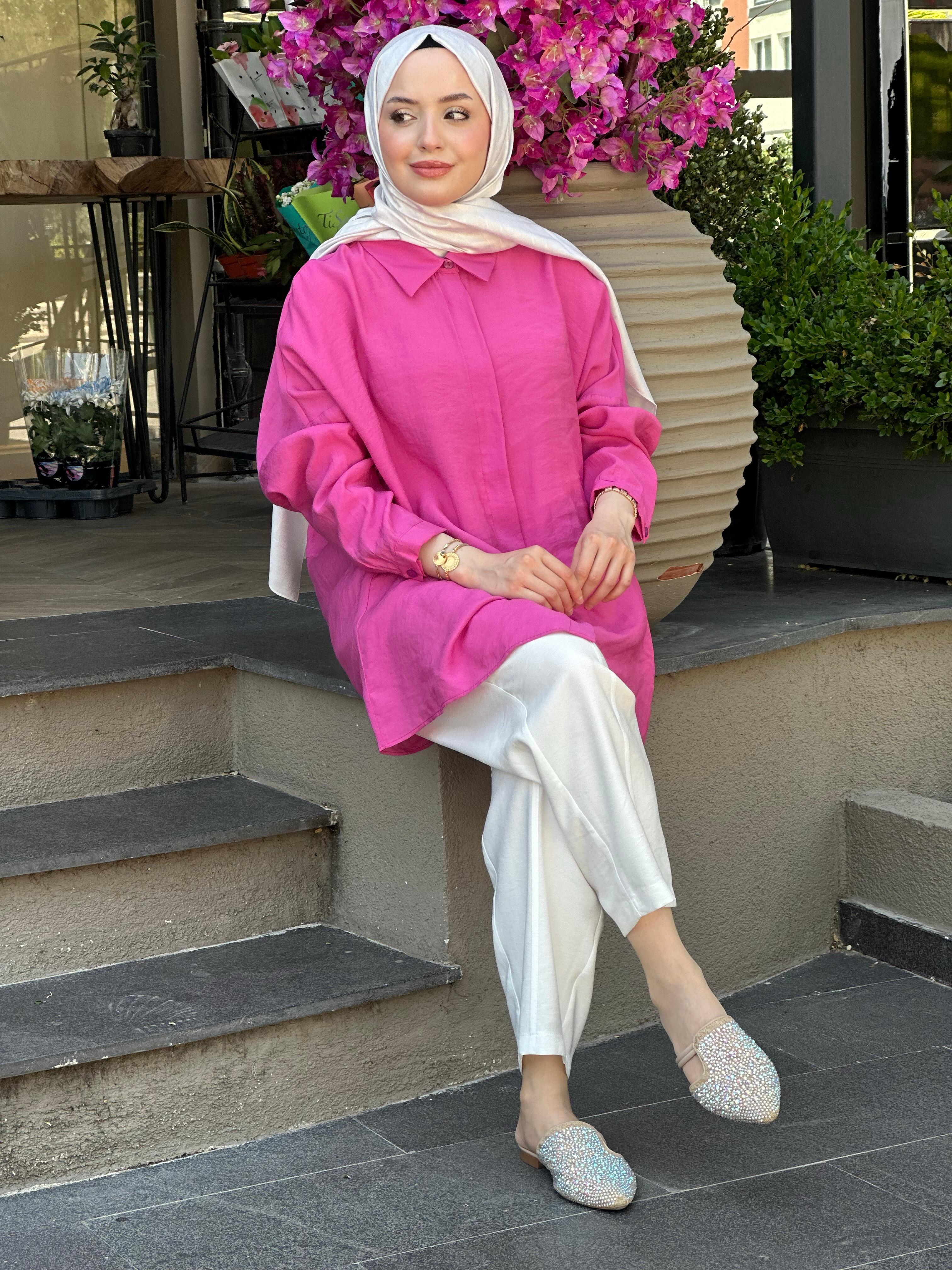 Nuss Yarasa Kol Tunik 3001 - Fuşya