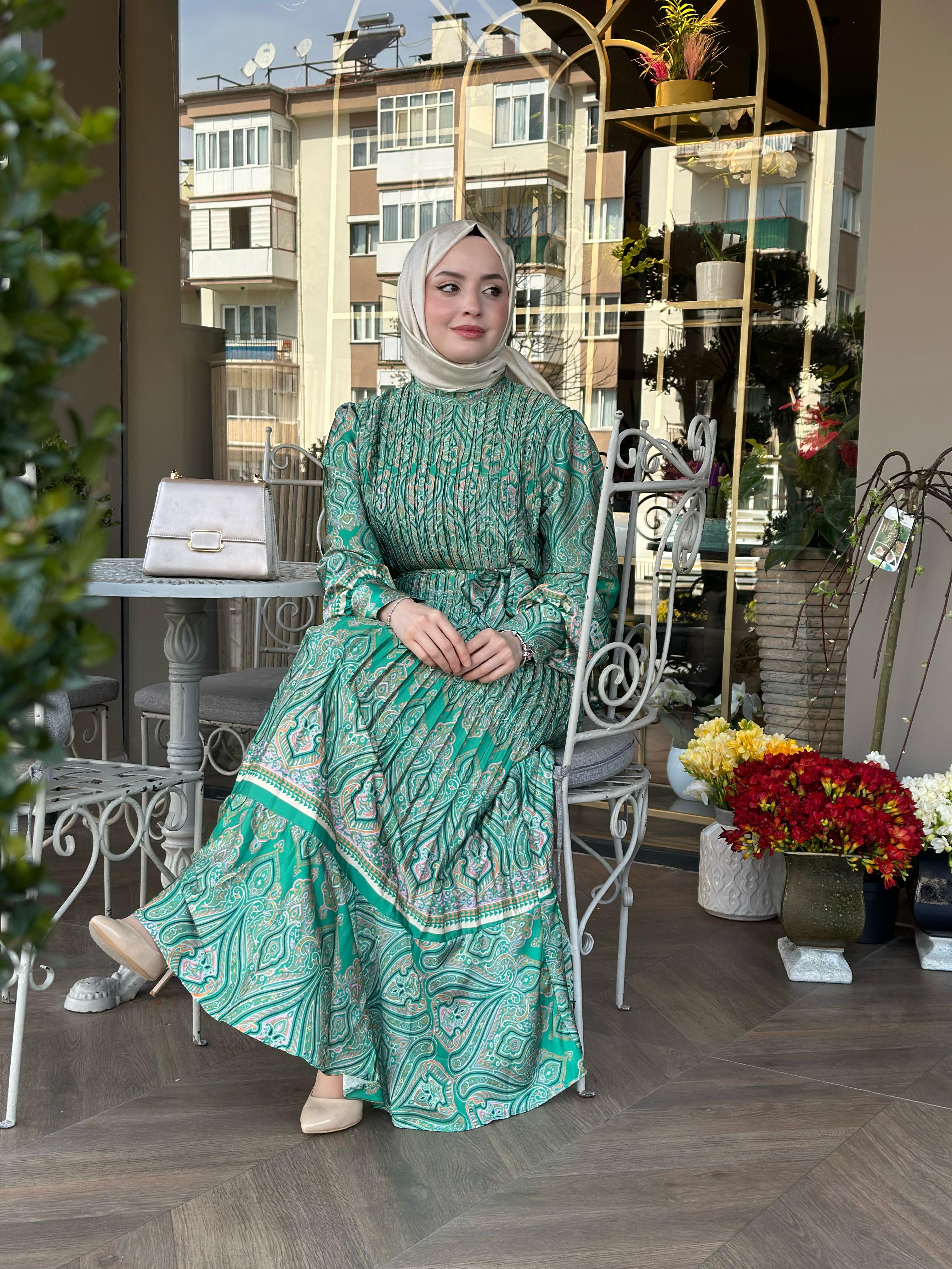 NK Saten Elbise - Yeşil