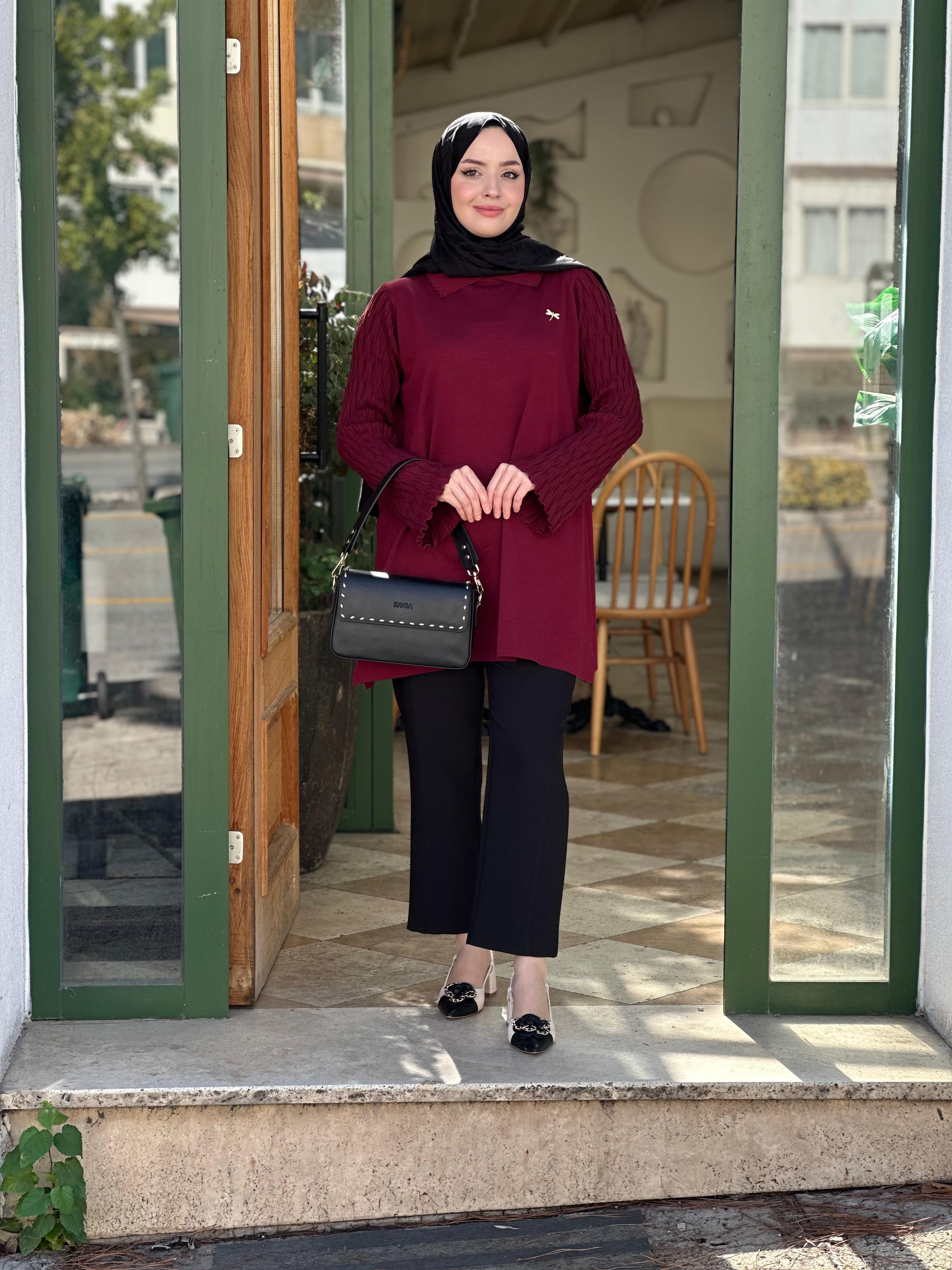 MERSERİZE 274 YUSUFÇUK KOLU DETAY TUNİK SİYAH