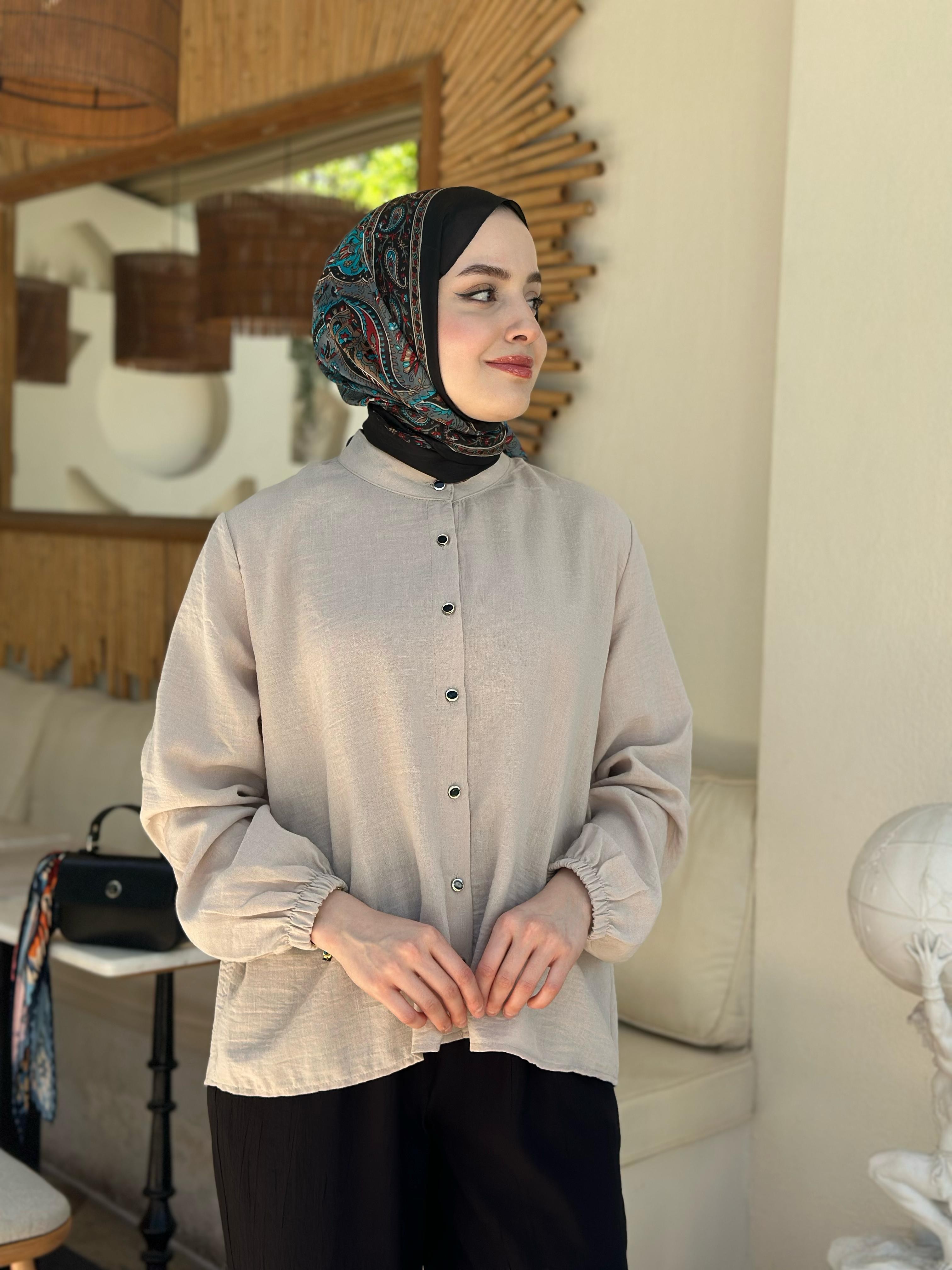 Niliwi 4022 Arkası Çapraz Keten Gömlek
