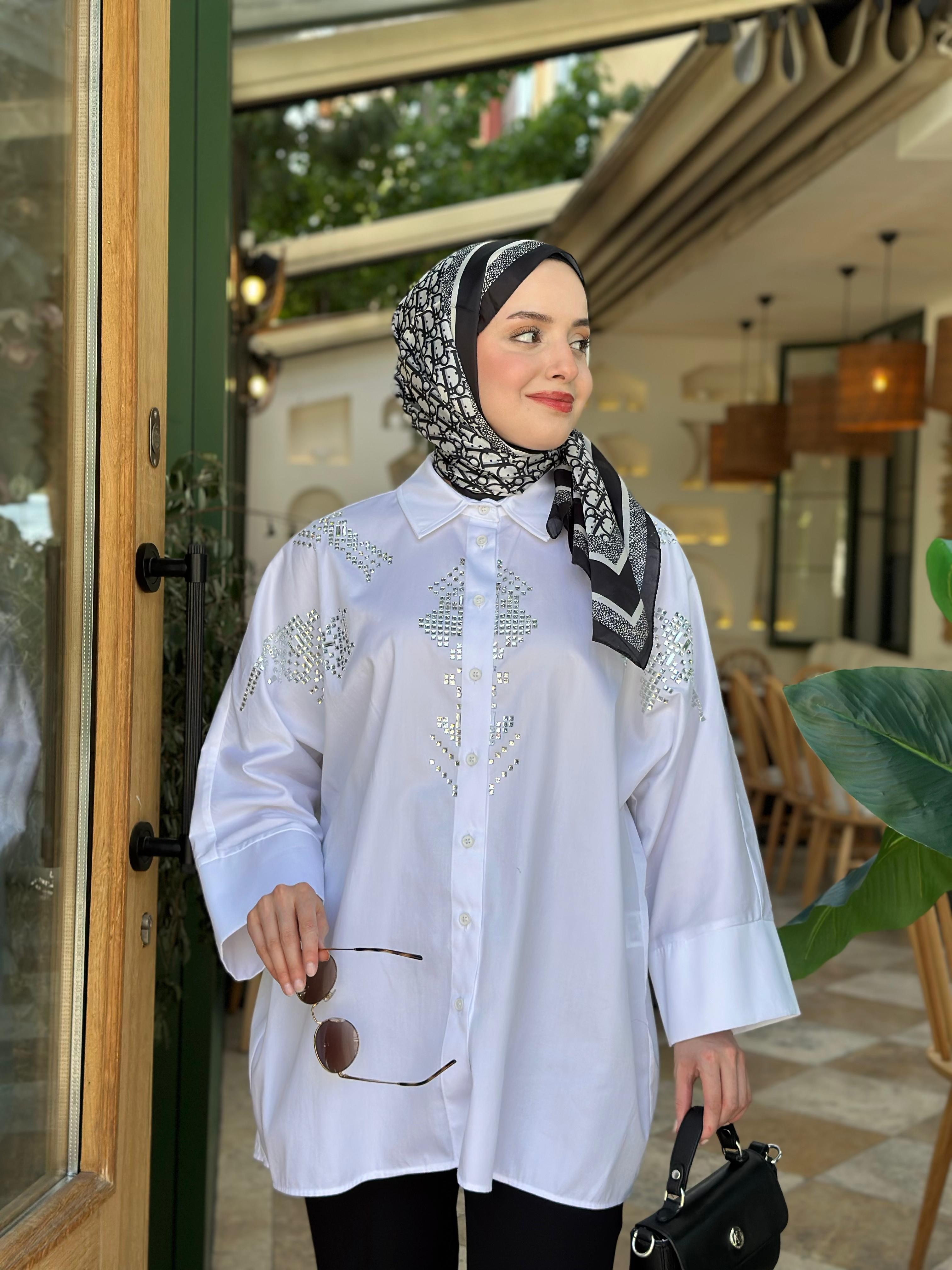 Ghisa 4848 Taş İşlemeli Gömlek - Ekru