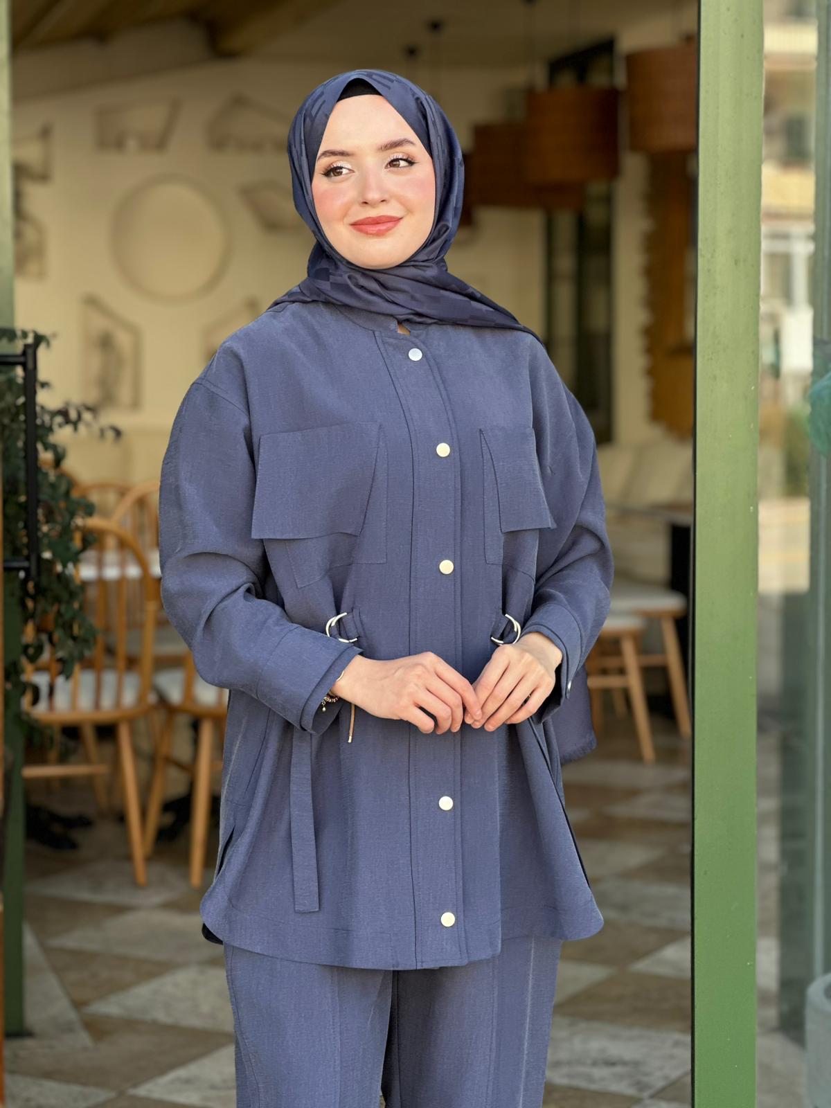 Ghisa 3152 Kemer Detaylı Takım İndigo
