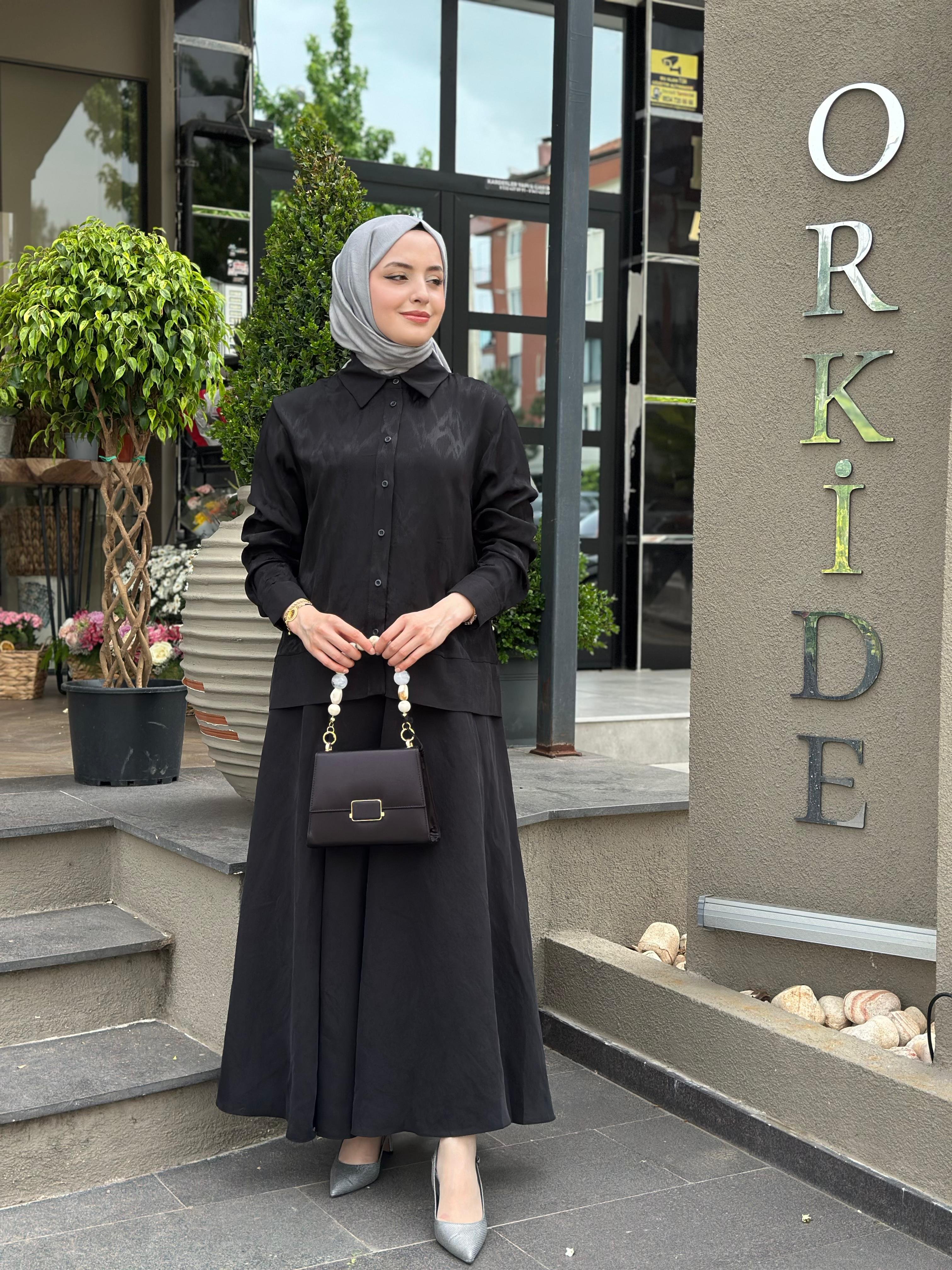 Ahi 6121 Gömleği Jakar Detaylı Etekli Takım