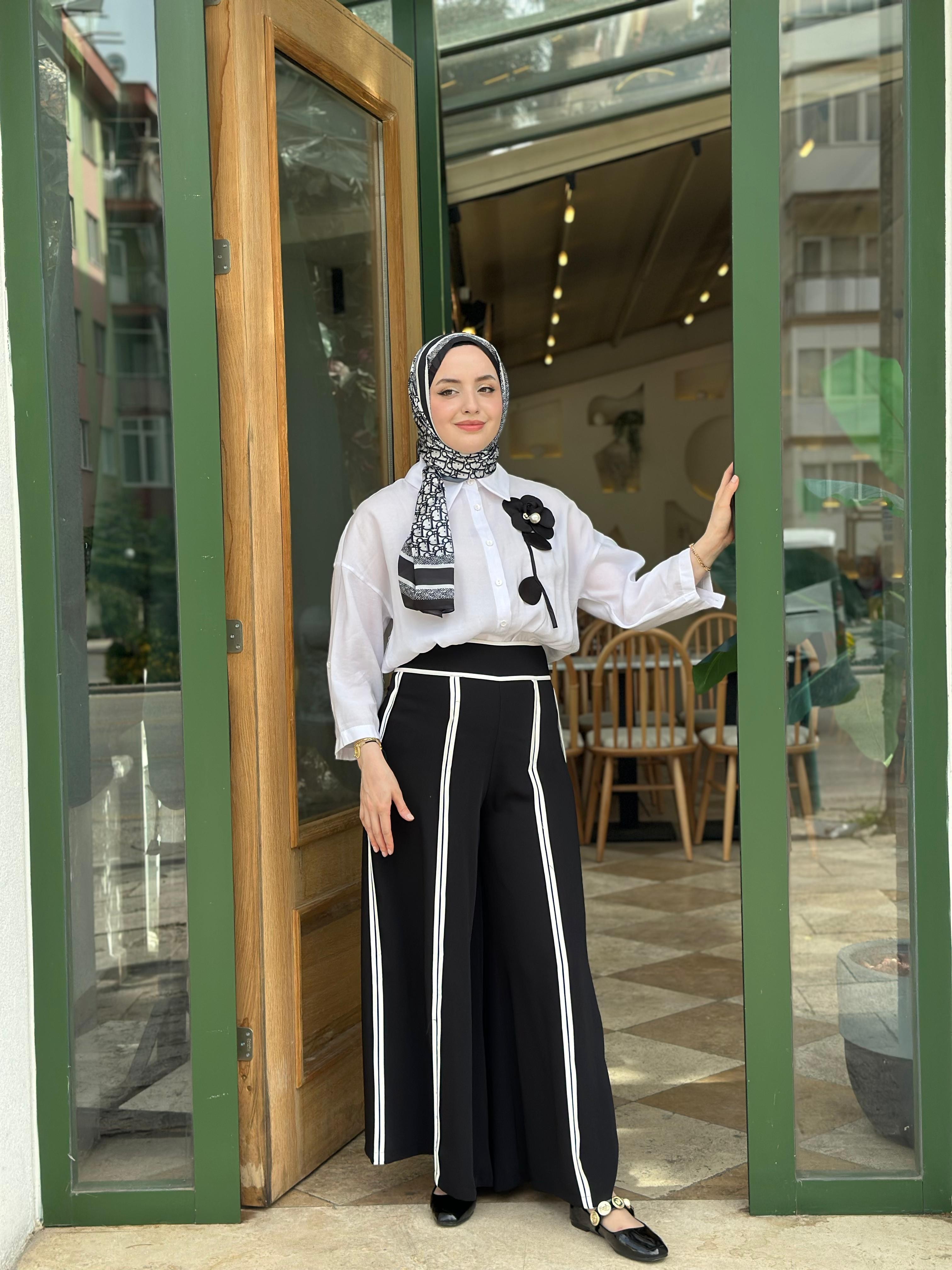AHİ 6059 Bol Paça Şeritli Pantolon