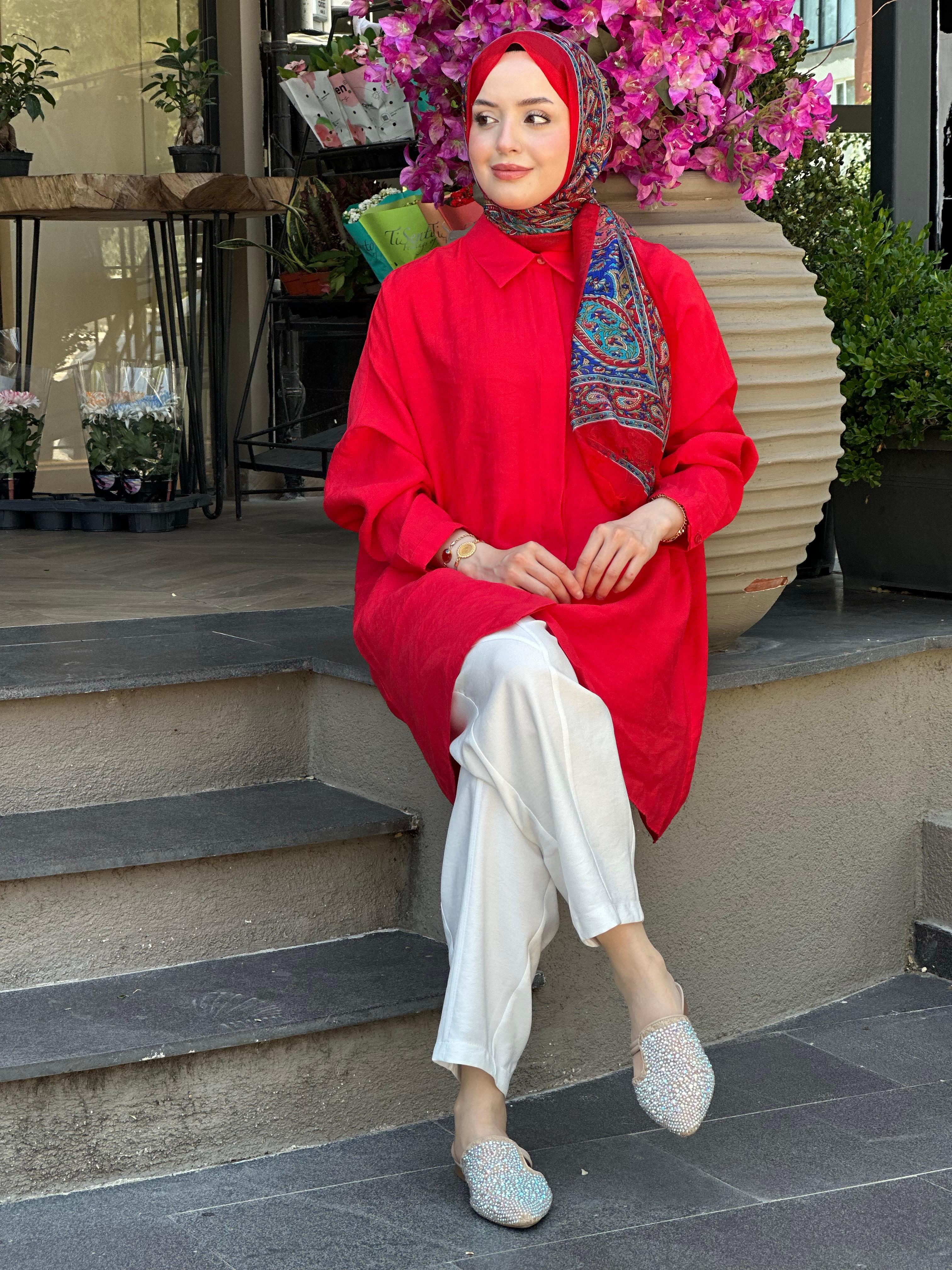 Nuss Yarasa Kol Tunik 3001 - Kırmızı