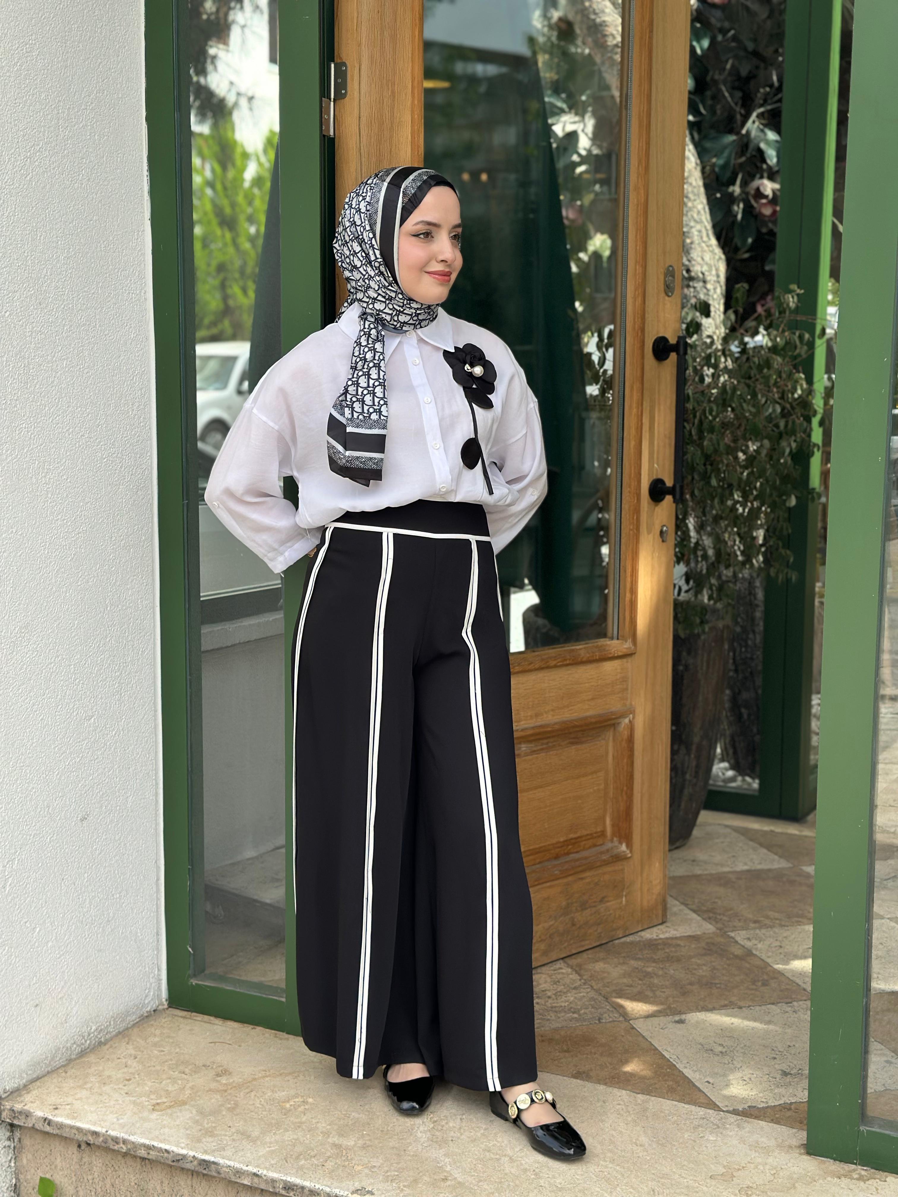 AHİ 6059 Bol Paça Şeritli Pantolon