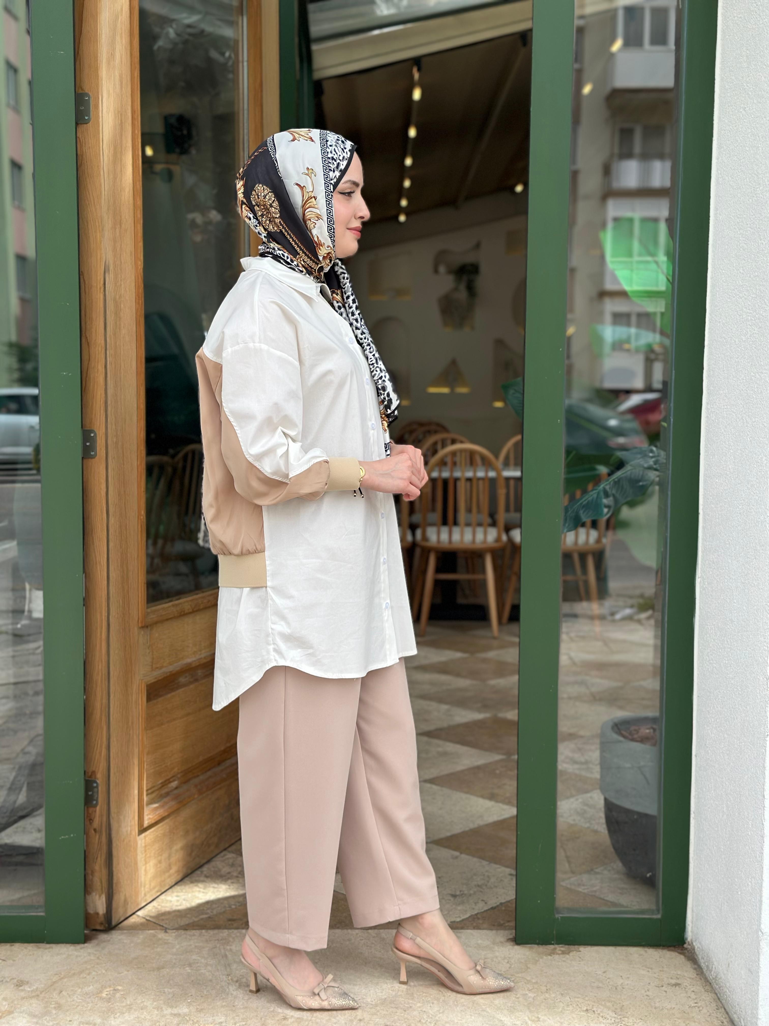 AHİ 6060 Arkası Renkli Tunik - Bej
