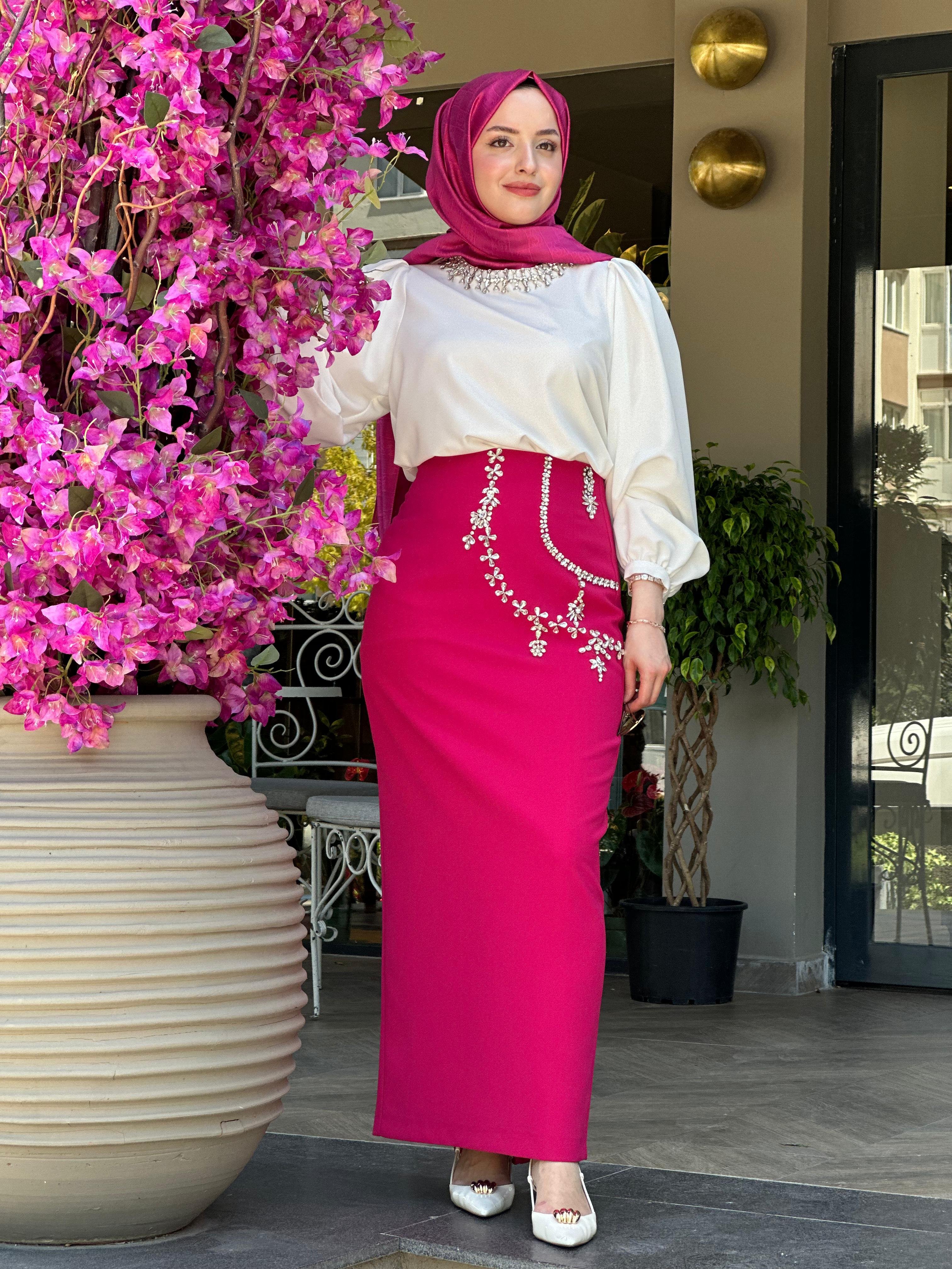 Jamila Sarah 6004 Taş İşlemeli Etek 