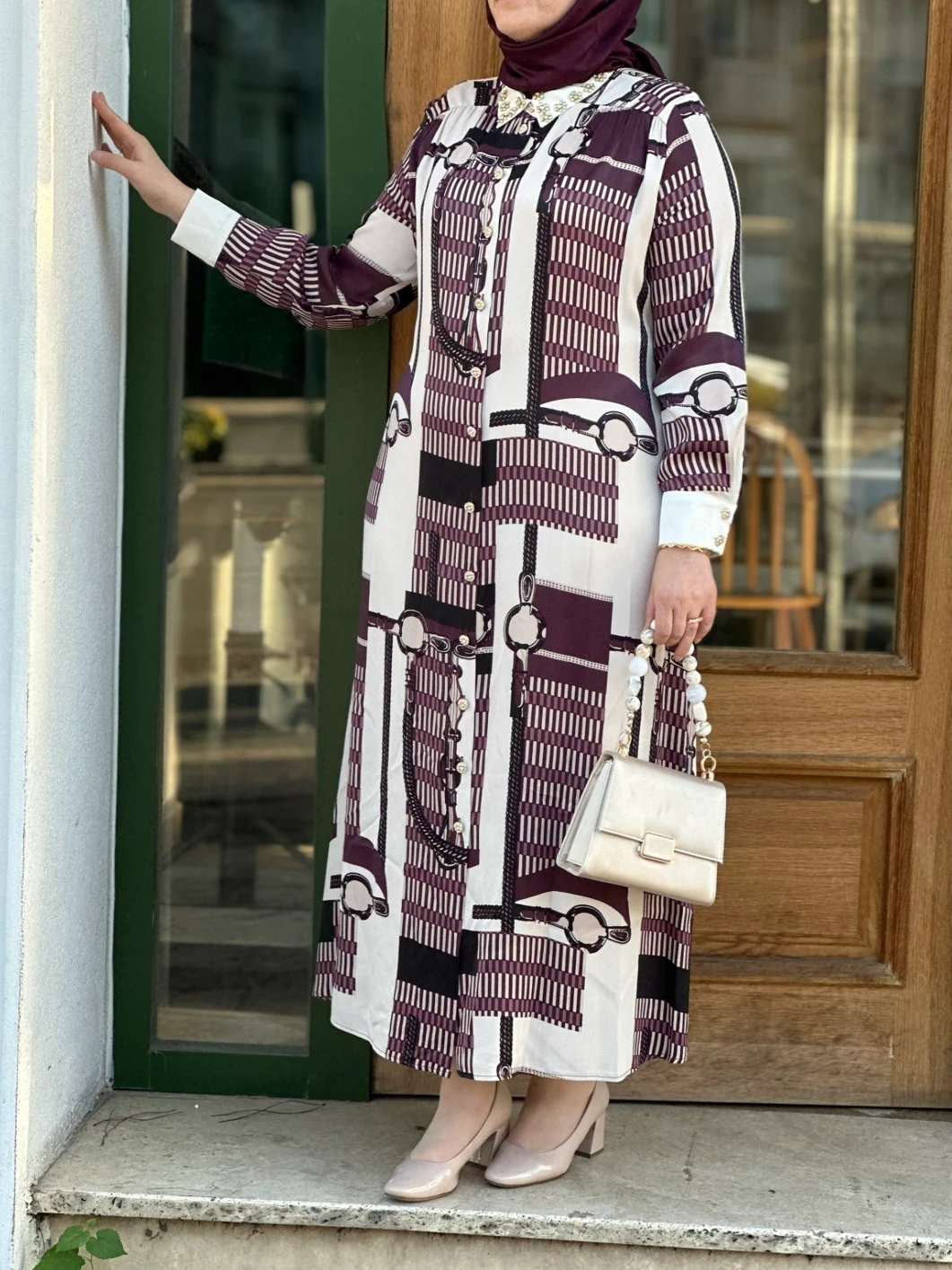 Ghisa İpek Saten Desenli Elbise