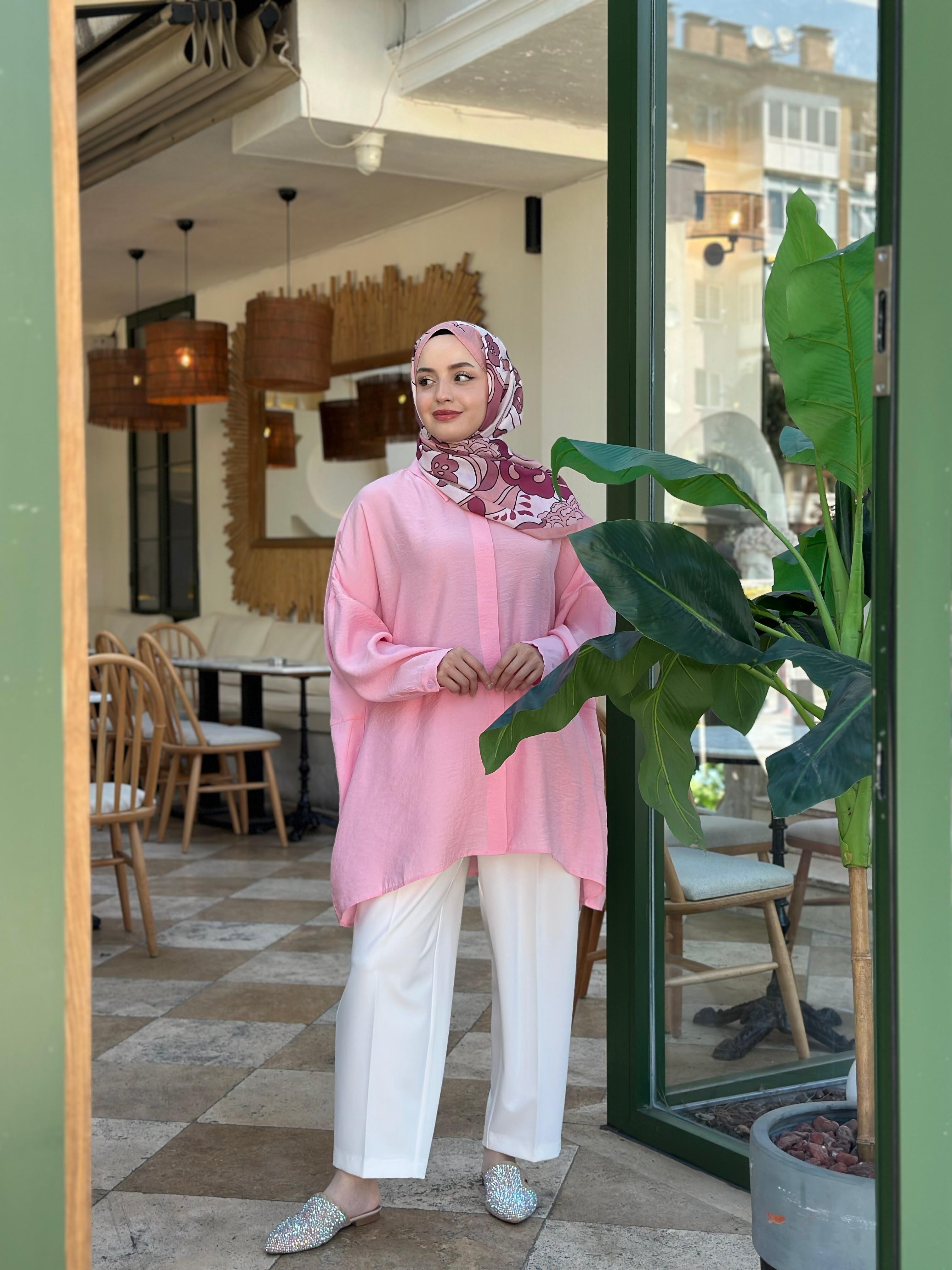 Nuss Yarasa Kol Tunik 3001 - Şeker Pembe