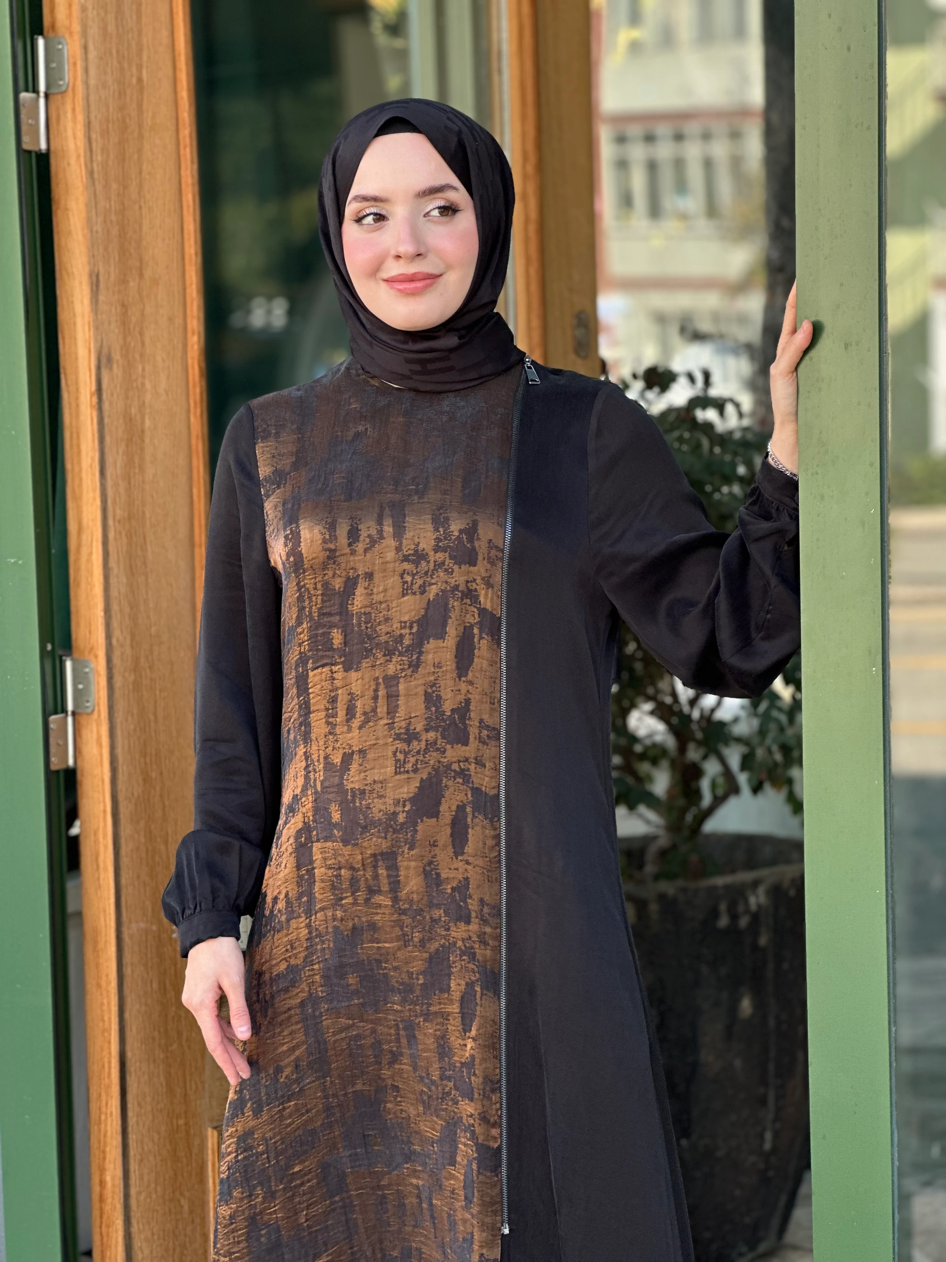 Nuss 2010 İpek Fermuar Detaylı 2 Renkli Elbise