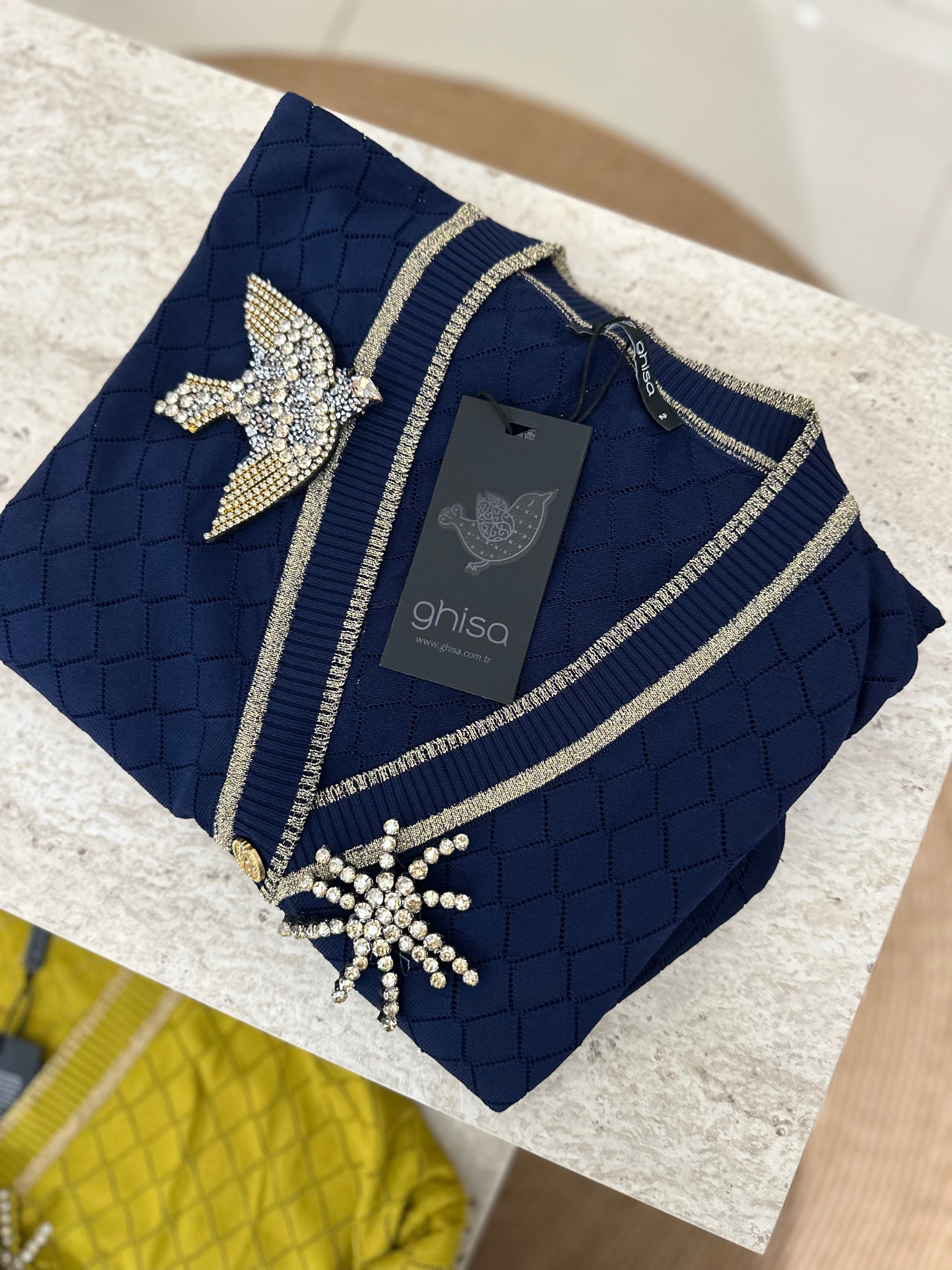 Ghisa 3898 Kuş broşlu merserize hırka