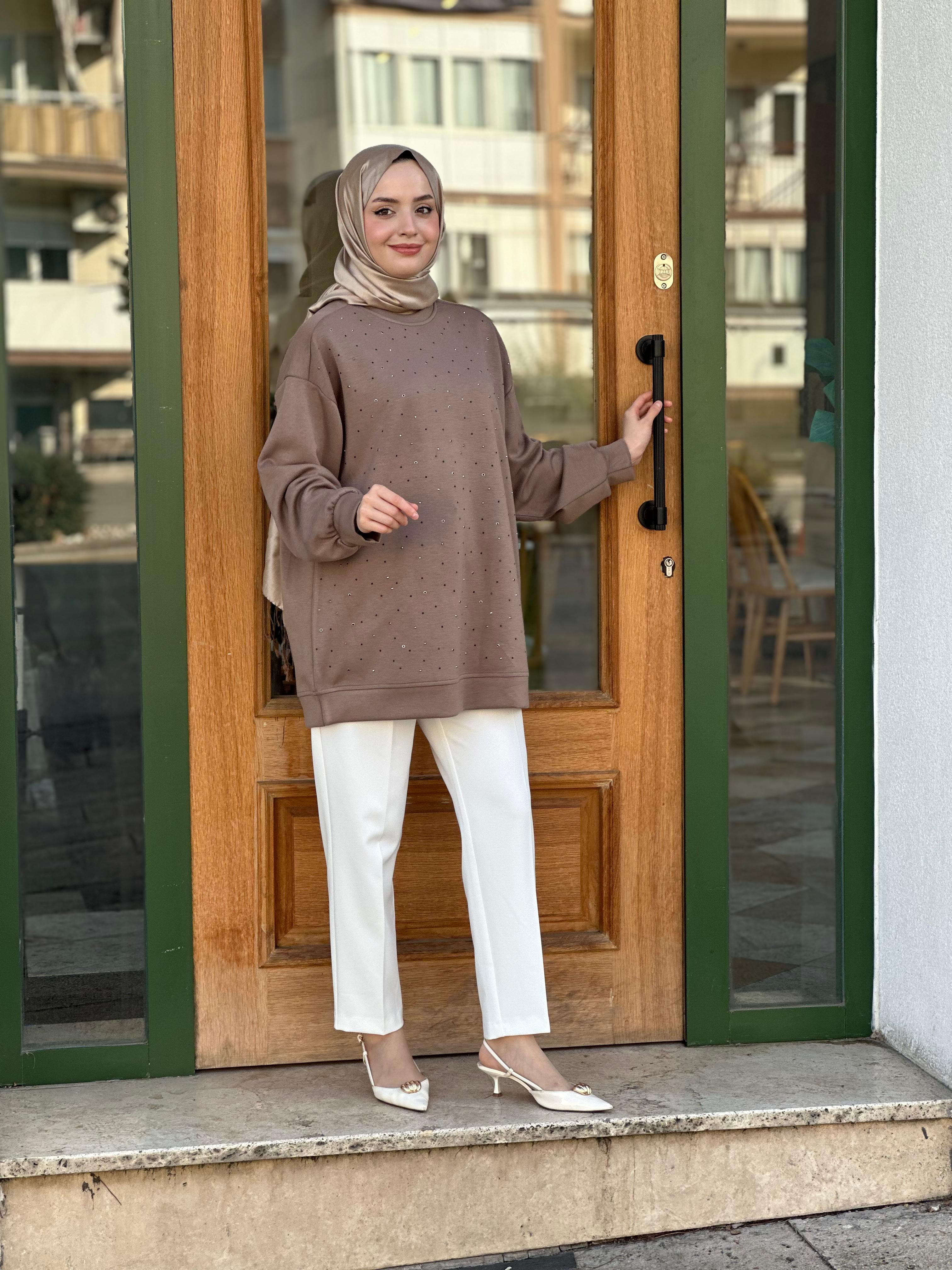 İkoll 16947 Serpme Taş Sweat - Vizon