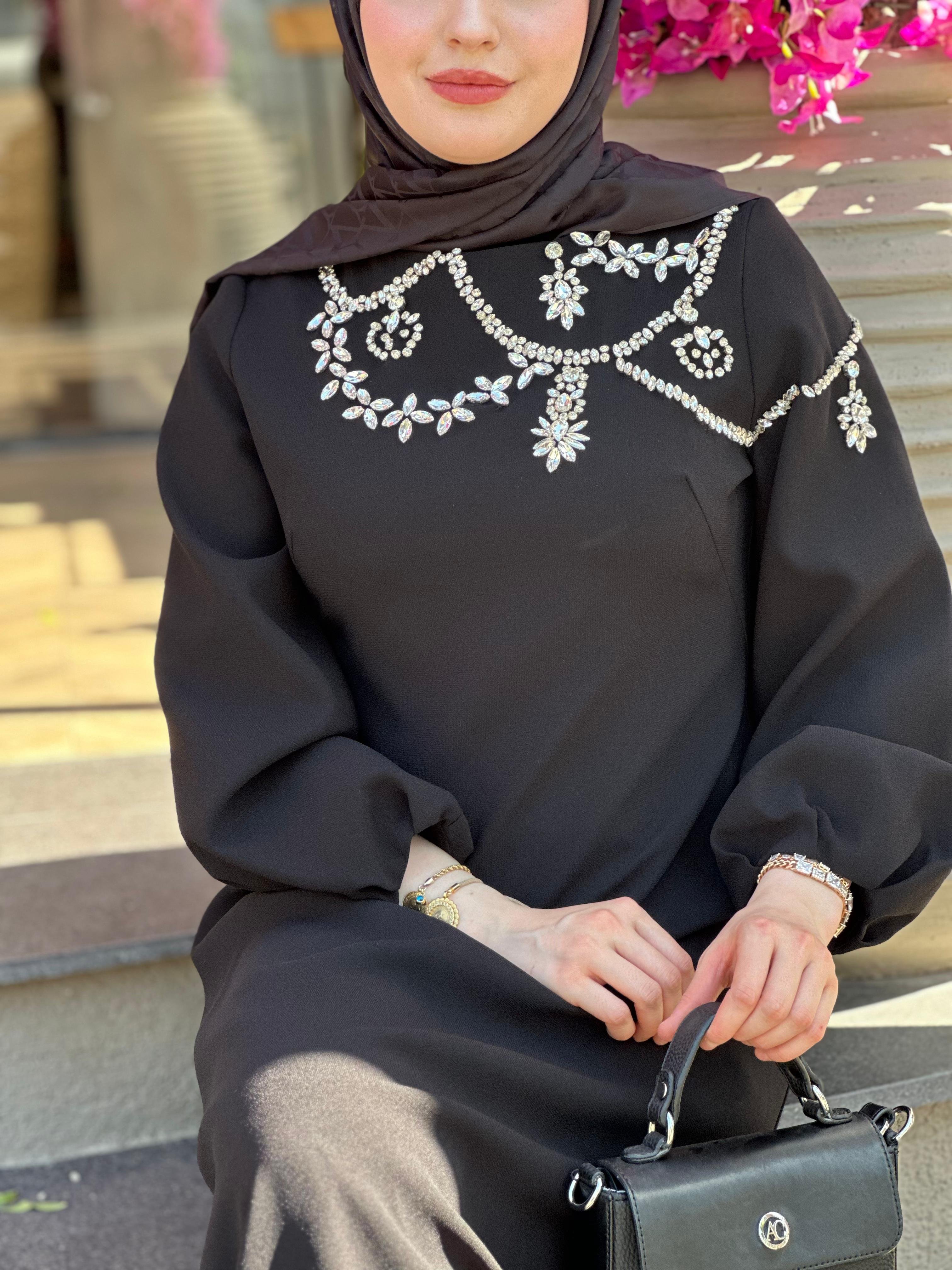 JAMİLA SARAH 3008 KAYIK YAKA TEK TARAFLI İŞL ELBİSE