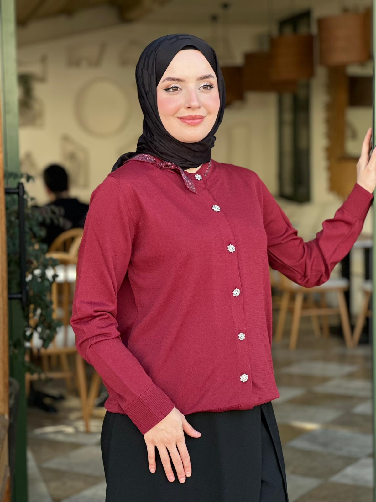 Ghisa 3215 Fiyonk Detaylı Merserize Hırka - Bordo