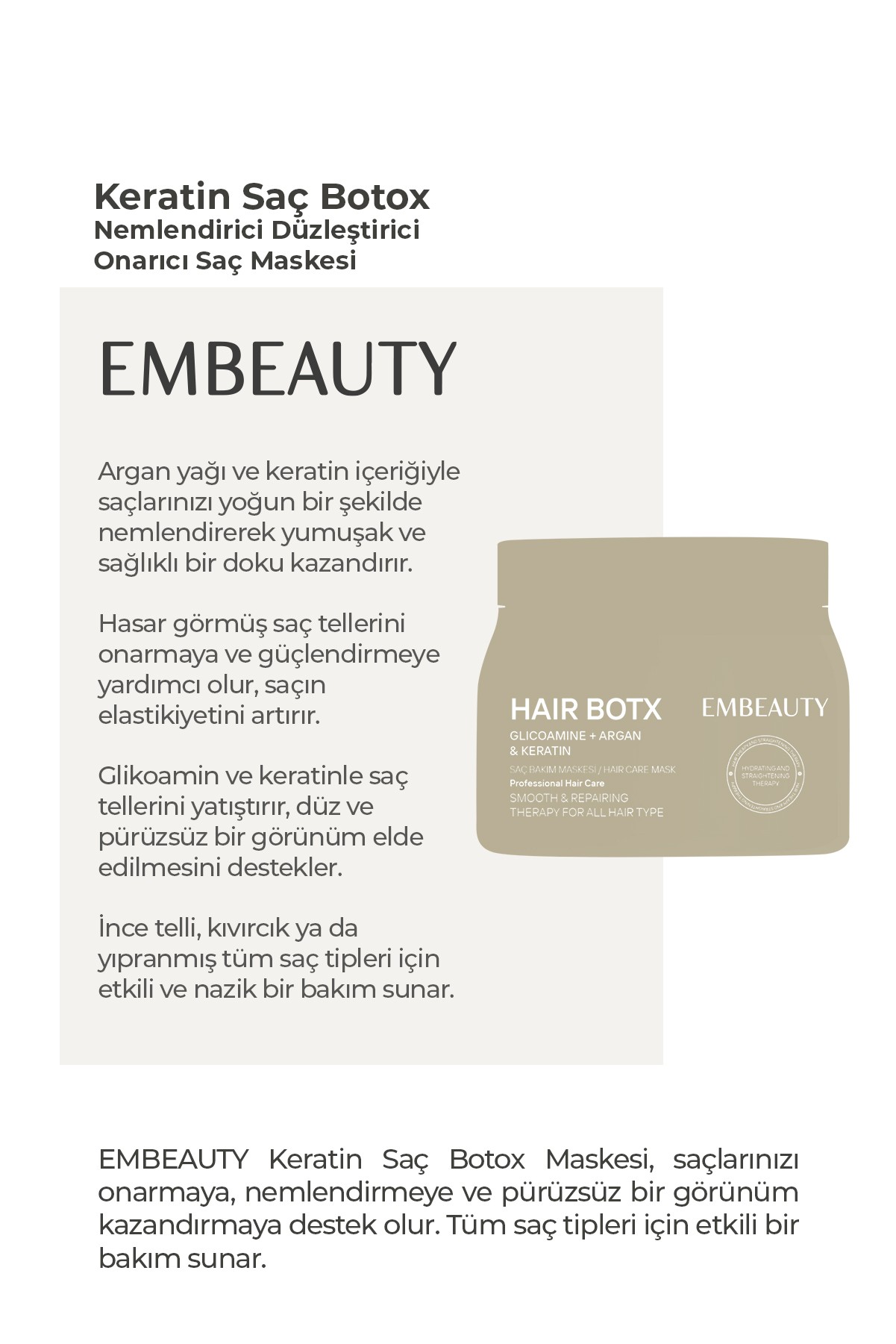 Besleyici Onarıcı Keratin Botoks Etkili Yoğun Saç Bakım Maskesi 500 ml