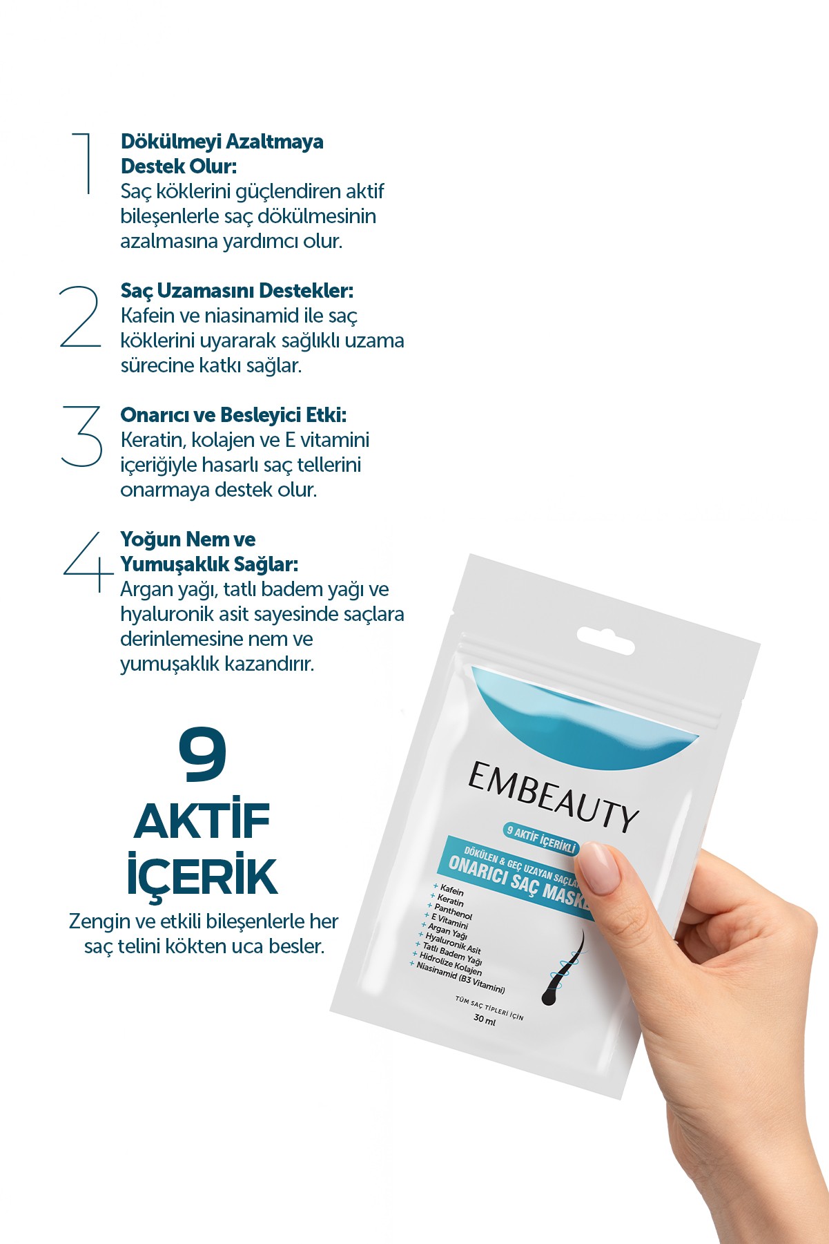 9 Aktifli Aşırı Yıpranmış Ve Dökülen Saçlar Için Hızlı Saç Uzatan Besleyici Onarıcı Saç Maskesi