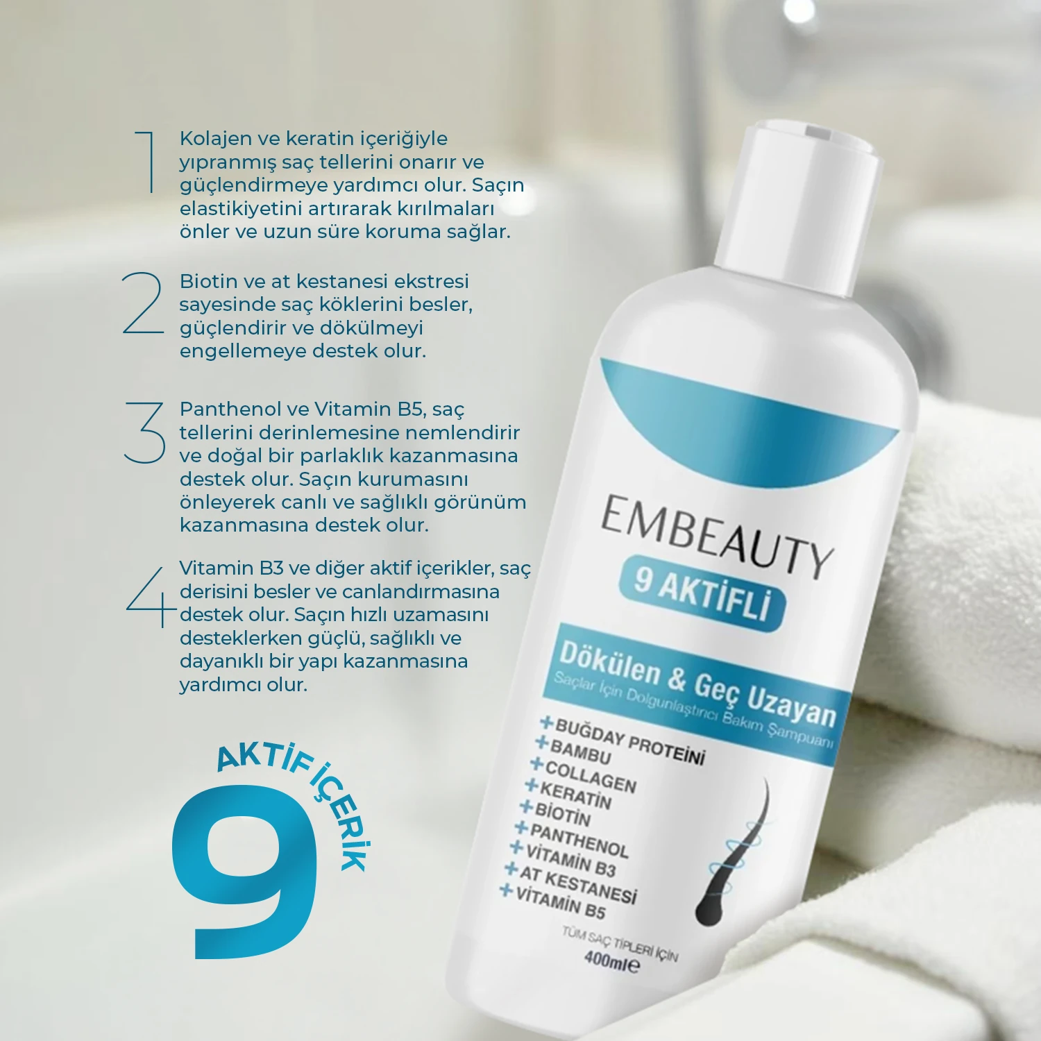 Kolajen Ve Keratin Saç Dökülmesine Karşı Hızlı Saç Uzatan Dolgunlaştırıcı Onarıcı Besleyici Şampuan