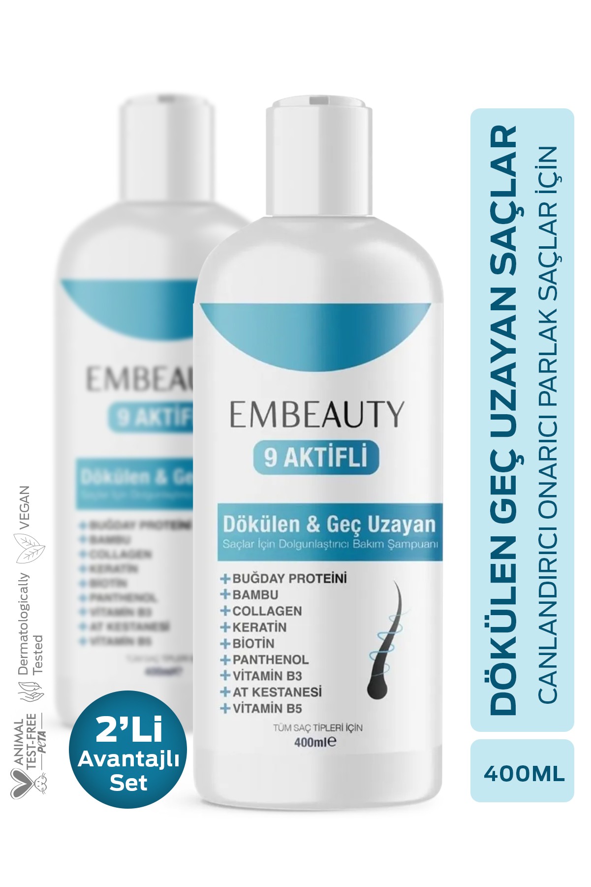 Kolajen Ve Keratin Saç Dökülmesine Karşı Hızlı Sac Uzatan Dolgunlaştırıcı Besleyici Şampuan 2li Set