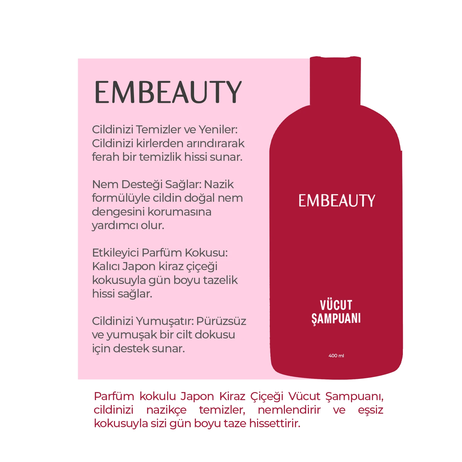 Arındırıcı Ferahlatıcı Nemlendirici Japon Kiraz Çiçeği Vücut Şampuanı