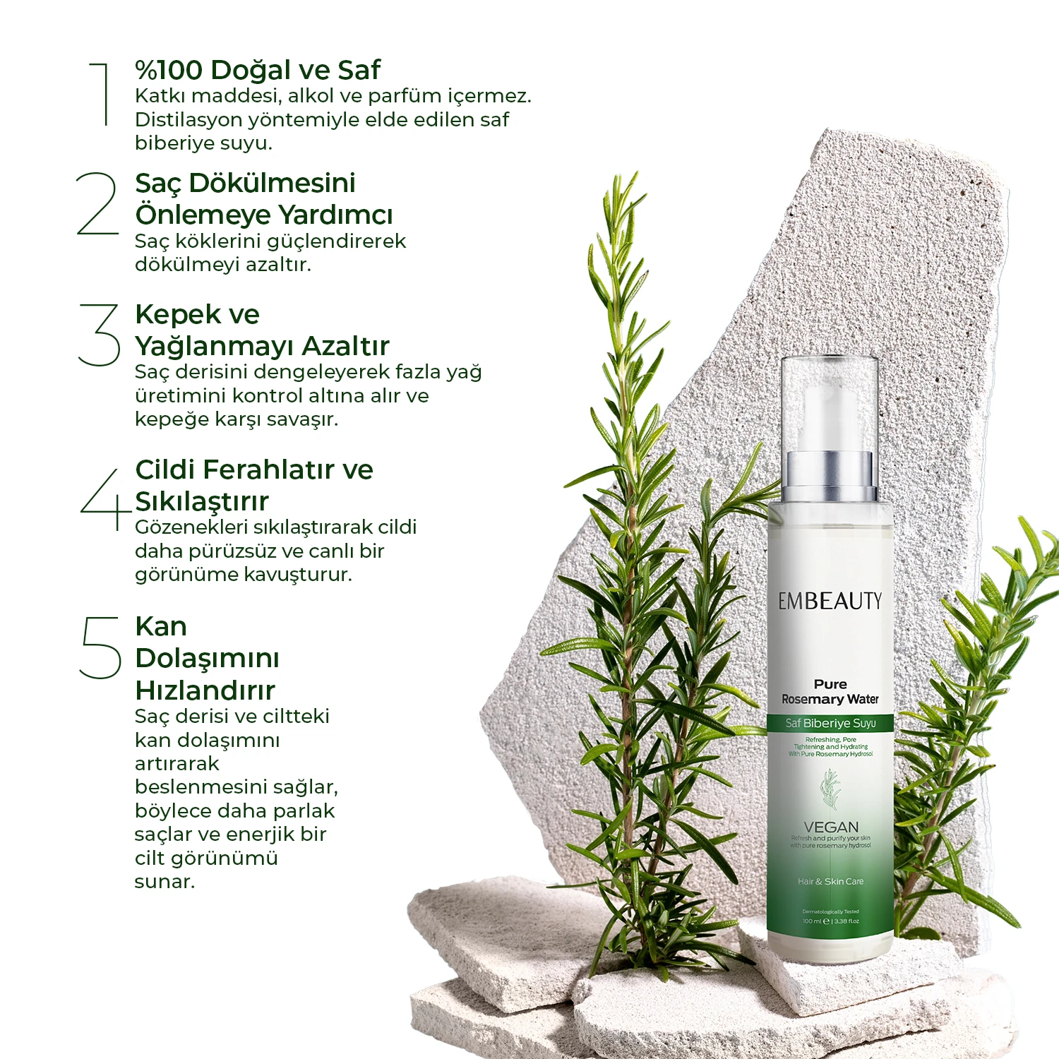 Biberiye Suyu Dökülme Karşıtı Ve Hızlı Saç Uzatma Etkili Saç Toniği %100 Doğal Ve Saf