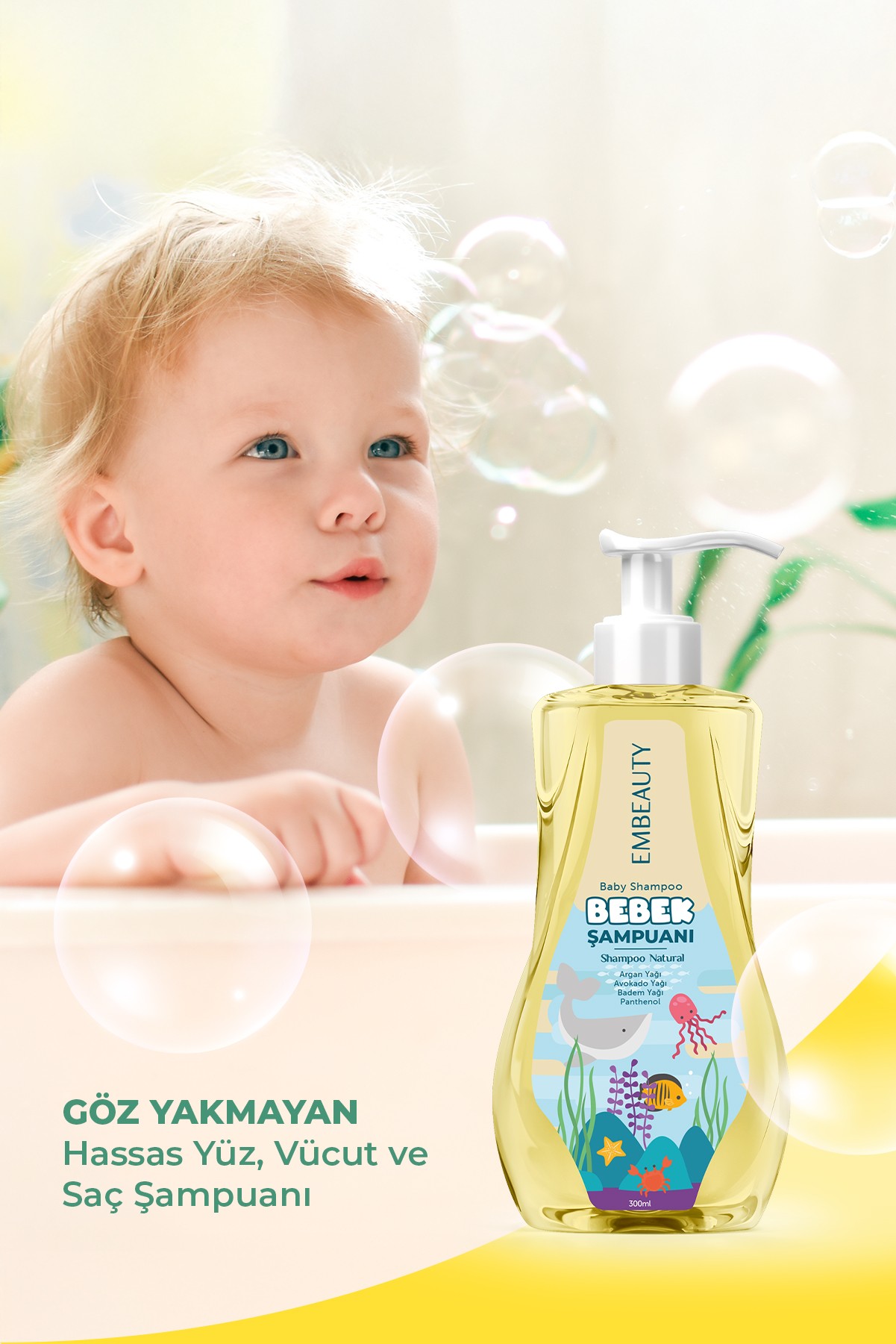 Doğal Avokado Yağlı Bebek Ve Çocuk Şampuanı Göz Yakmayan Özel Formül 300 ml