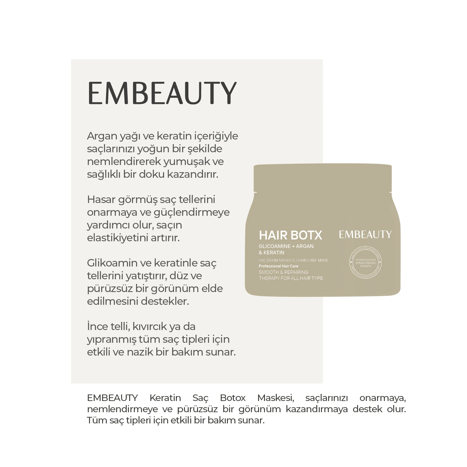 Besleyici Onarıcı Keratin Botoks Etkili Yoğun Saç Bakım Maskesi 500 ml