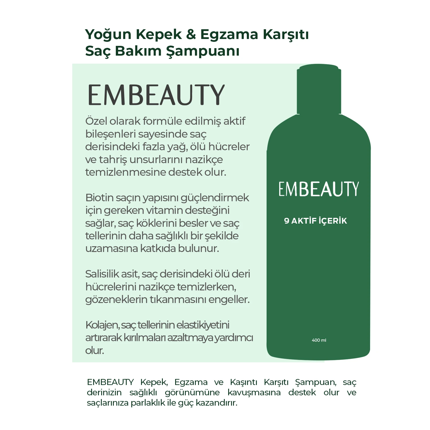 Kepek Kaşıntı Ve Egzama Karşıtı 9 Aktifli Kepek Karşıtı Tuzsuz Şampuan 