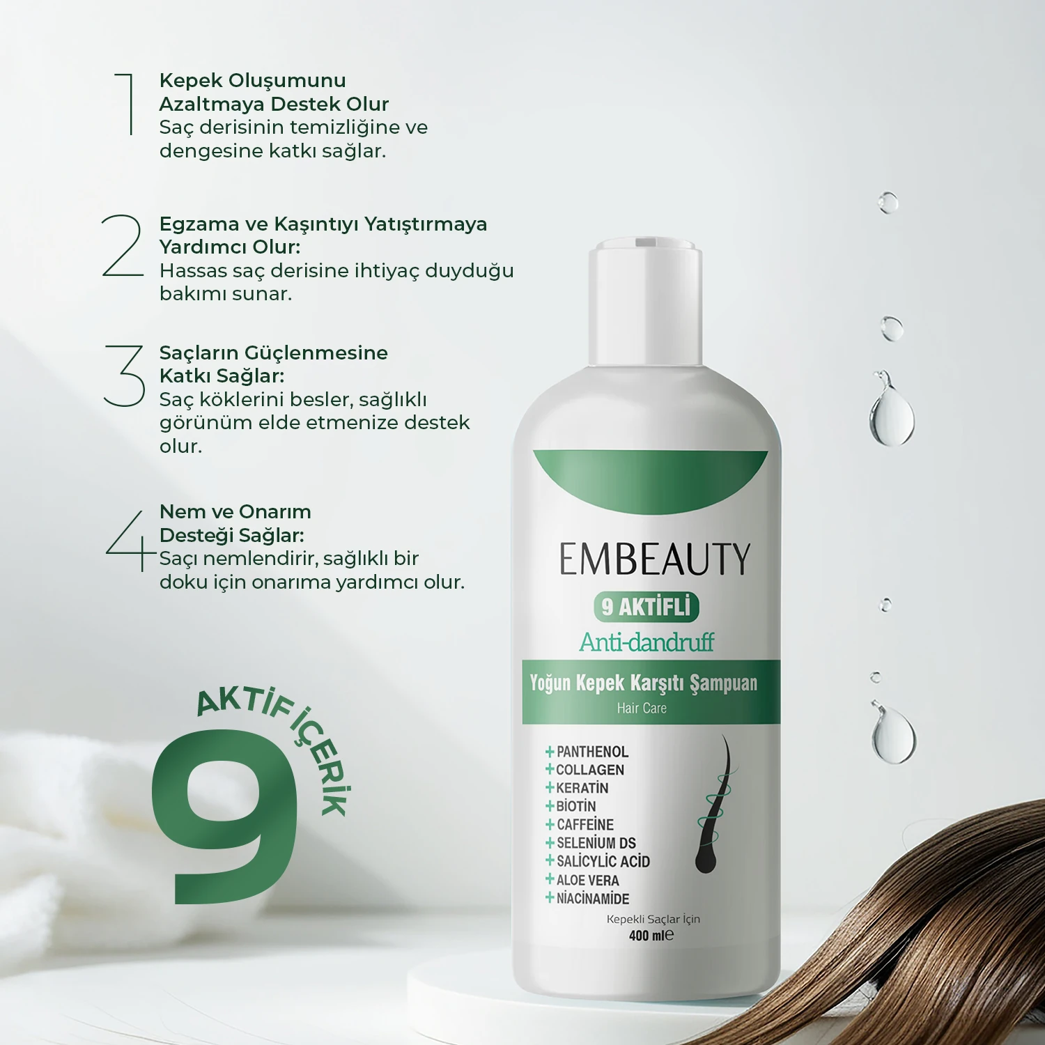 Kepek Kaşıntı Ve Egzama Karşıtı 9 Aktifli Kepek Karşıtı Tuzsuz Şampuan 