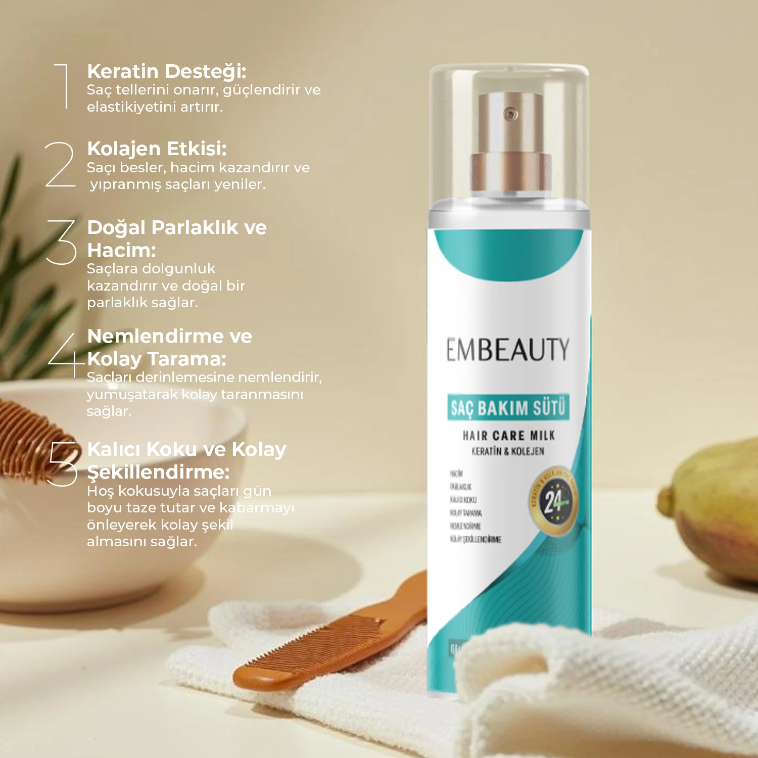 Besleyici Keratin Kolajen Saç Bakım Sütü