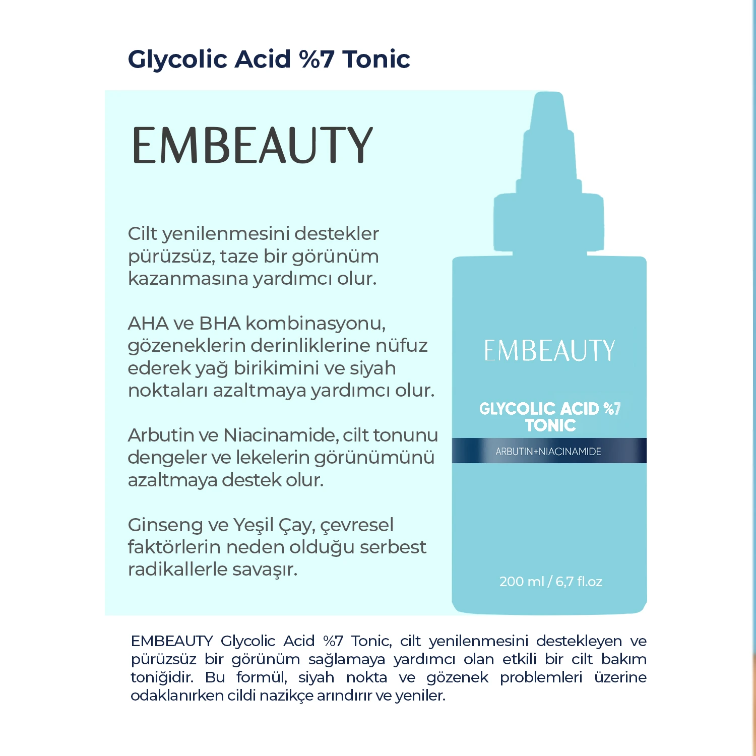 Leke Karşıtı Canlandırıcı Ve Gözenek Sıkılaştırıcı Glikolik Asit Tonik 200 ml