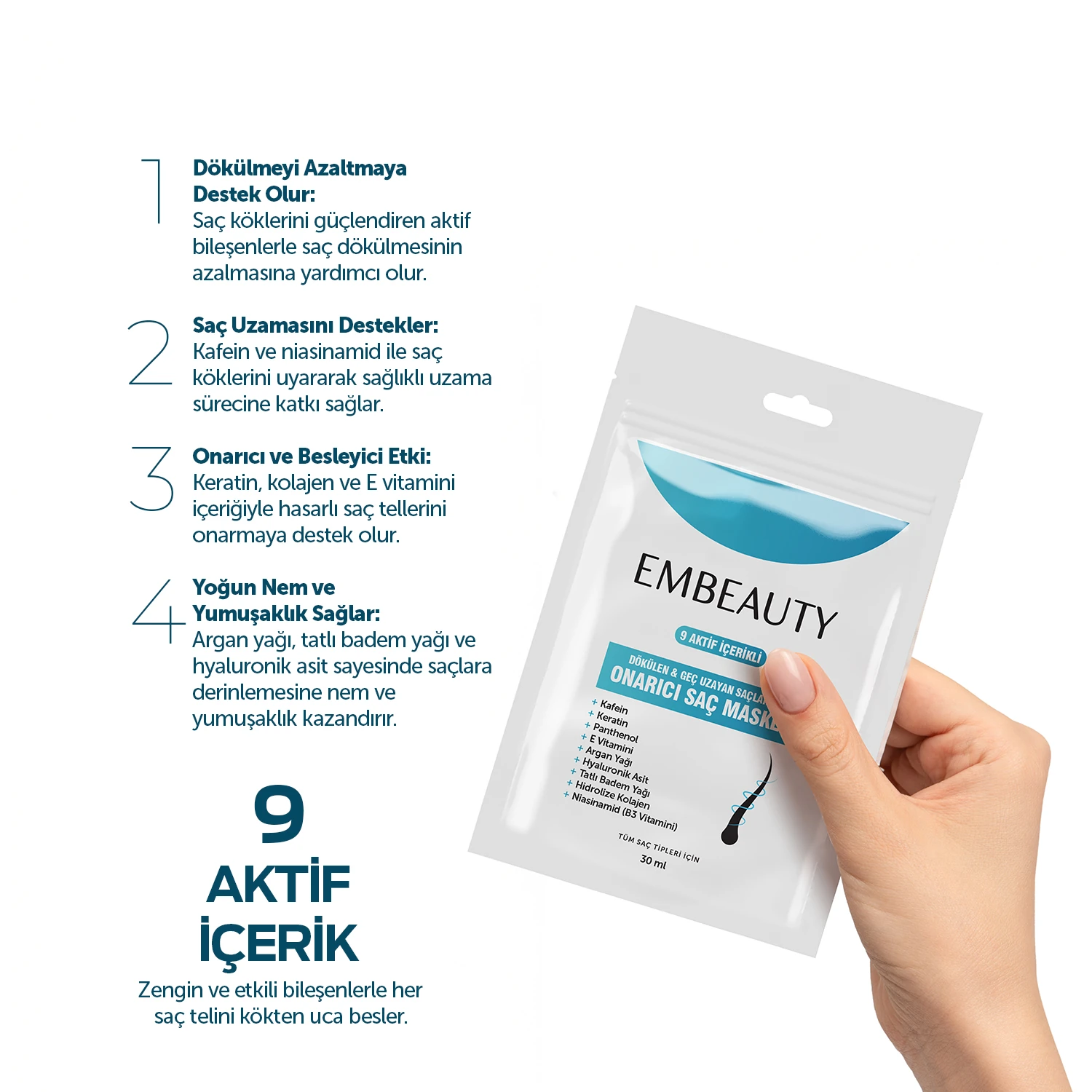 9 Aktifli Aşırı Yıpranmış Ve Dökülen Saçlar Için Hızlı Saç Uzatan Besleyici Onarıcı Saç Maskesi