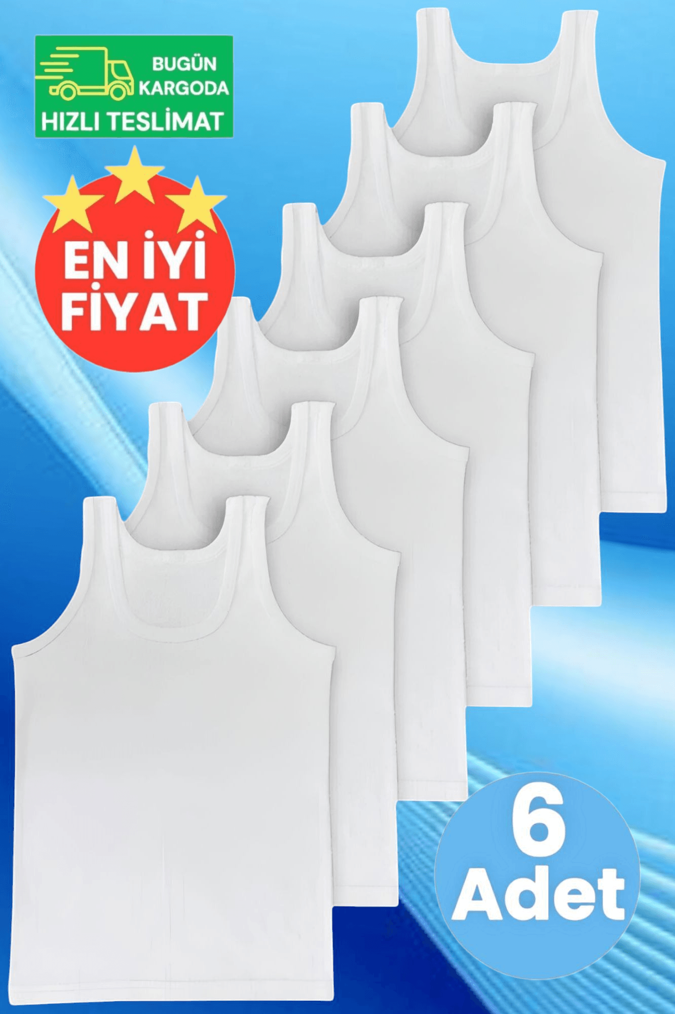 Erkek Çocuk Pamuklu Dört Mevsim Beyaz 6'lı Atlet