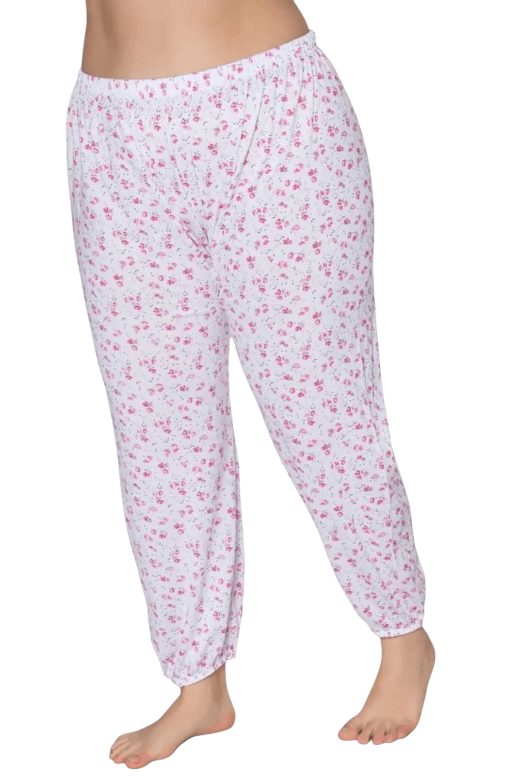 Kadın %100 Pamuklu Desenli Emprime Lastikli Uzun Pijama 6'lı Lastik Paçalı Don 