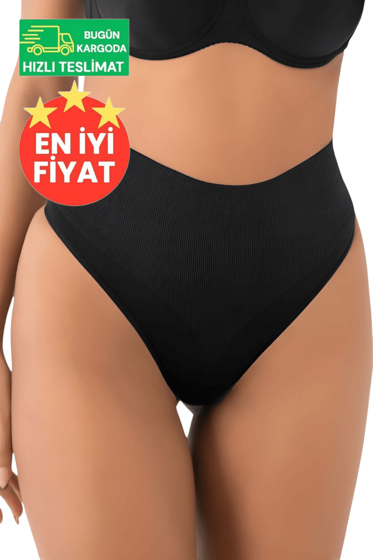 Kadın Dikişsiz Alt Karın Toparlayıcı Siyah String Külot Korse