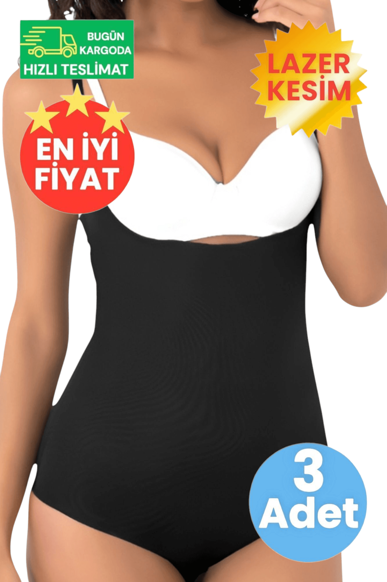 Kadın Lazer Kesim İnceltici ve Toparlayıcı Göğüs Altı Askılı 3 Siyah ve 3 Ten Rengi 6'lı Body Korse